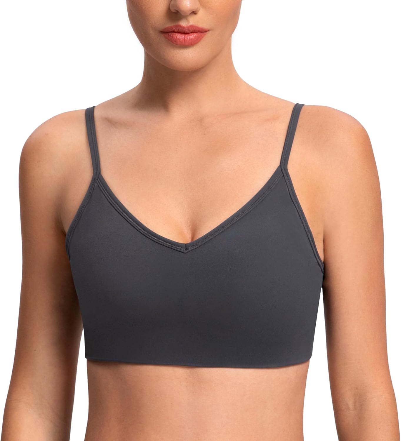 Colorfulkoala Dreamlux Adjustable Spaghetti Strap Sports Bras for Women V-Neck Padded Crisscross Back Workout Yoga Tops