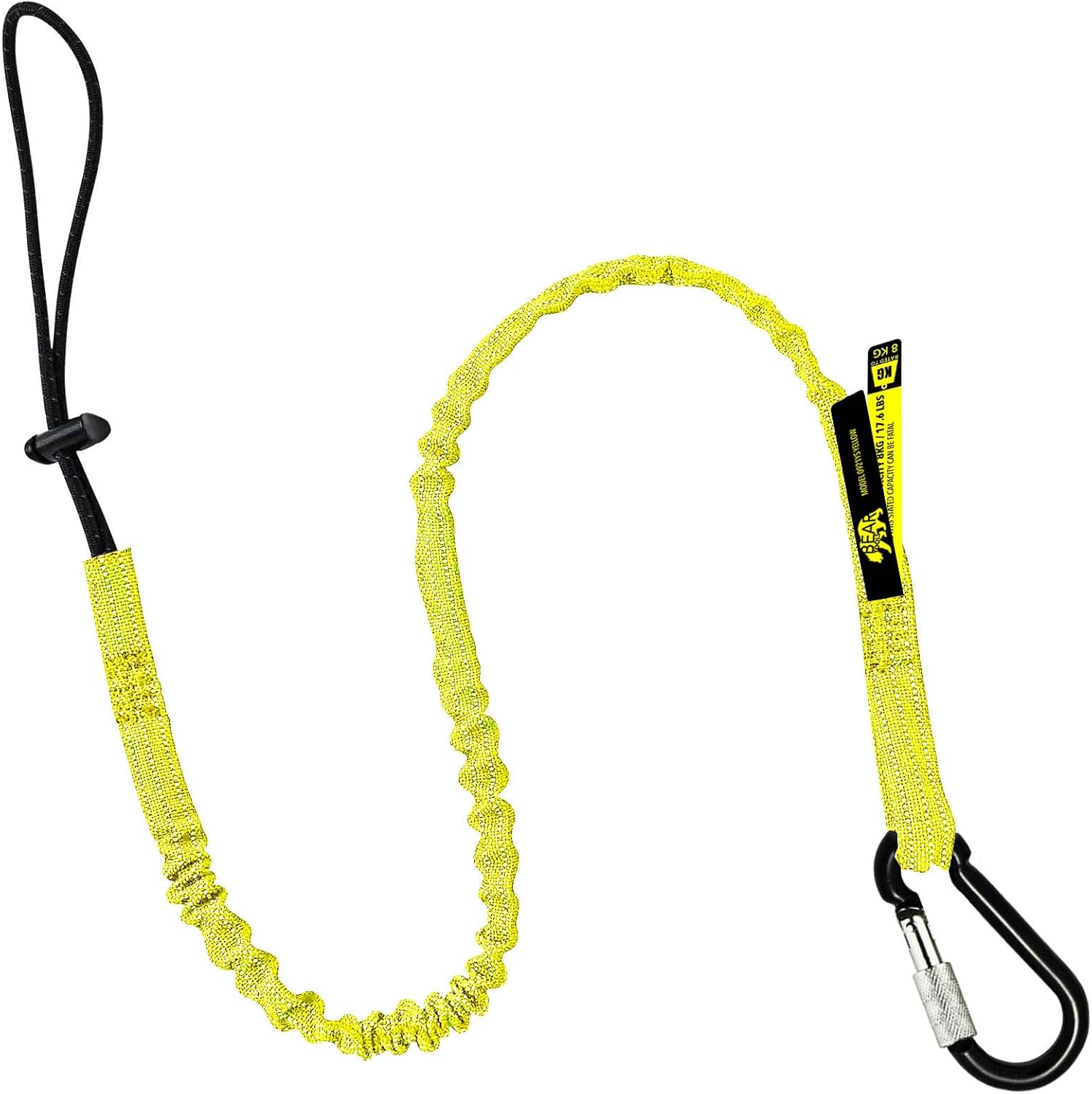 BearTOOLS Tool Lanyard with Buckle Strap &ndash; Clip Bungee Cord &ndash; Heavy Duty Screw Locking Carabiner &ndash; Fall Protection and Safety &ndash; Adjustable Loop End &ndash; Tough Tether &ndash; Construction - 0921YS 1 Pack