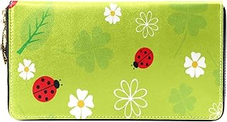 Pu Portamonete Primavera Coccinelle Fiore Bianco Foglie Verdi Portafoglio Vintage Clutch Piccolo Borsa Stile Retrò Portamonete Da Donna Per Madre Figlia Donna