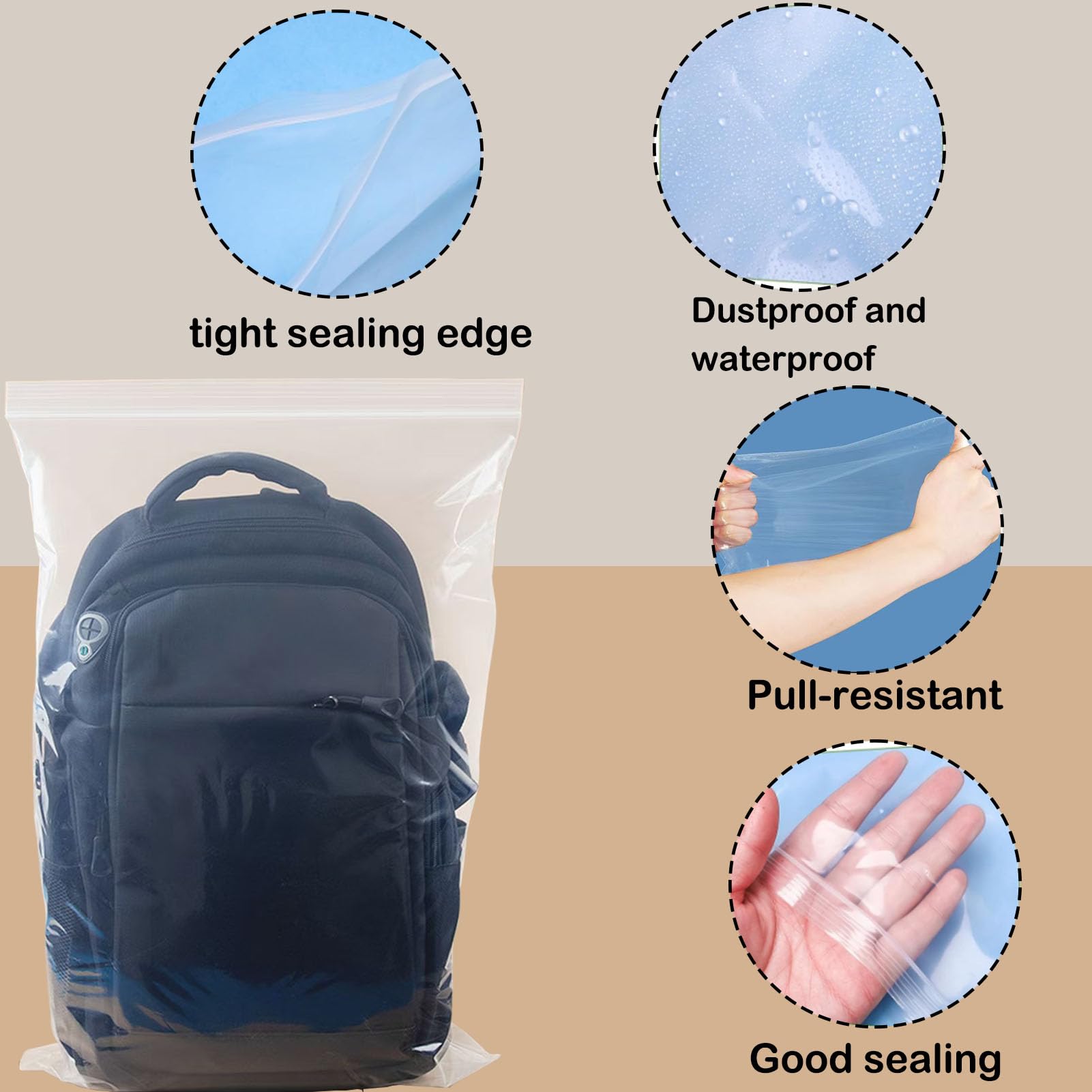 X-YSUNEAS 20 Pcs Clear Seal Bags, Waterproof Luggage Organiser - Image 3