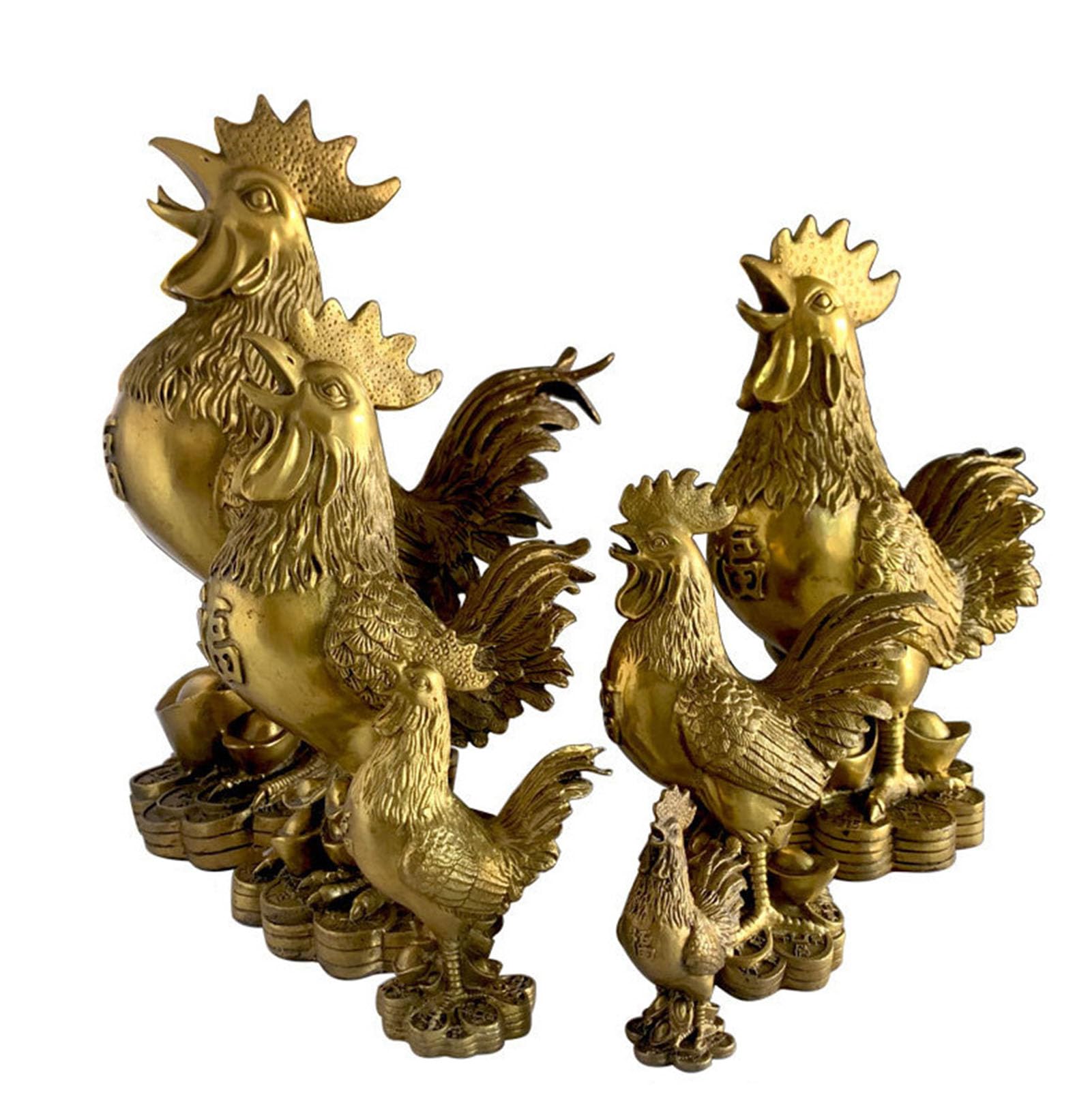 Posąg koguta Feng Shui ze złotego mosiądzu, pomyślne zwierzę | Ozdoba na monety, pieniądze, dekoracje do domu, rzeźba z chińskiego zodiaku, kolekcja prezentów, atrakcja bogactwa