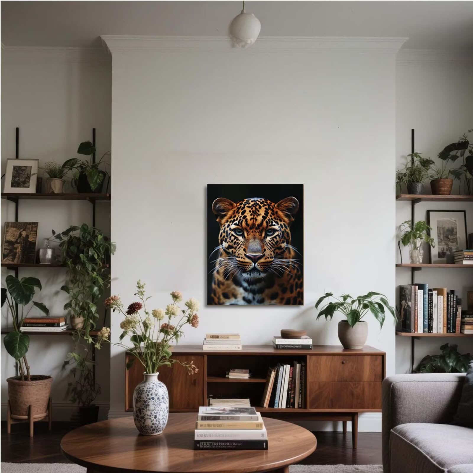 Malen Nach Zahlen Erwachsene mit Rahmen Leopard Malen Nach Zahlen, DIY Basteln Erwachsene Tier Leinwand Bilder, Paint by Numbers Handgemalt Ölgemälde Kit, für Deko Wohnzimmer Geschenke 60x80cm 8-6365