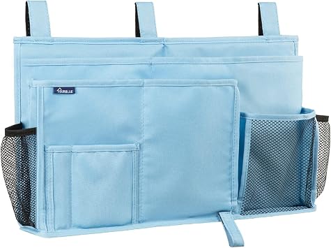 Surblue Bedside Caddy Hanging Bed Organizer Storage Bag Pocket for Bunk and Hospital Beds, College Dorm Rooms Baby Bed Rails, Camp 8 Pockets, Large, Skyblue