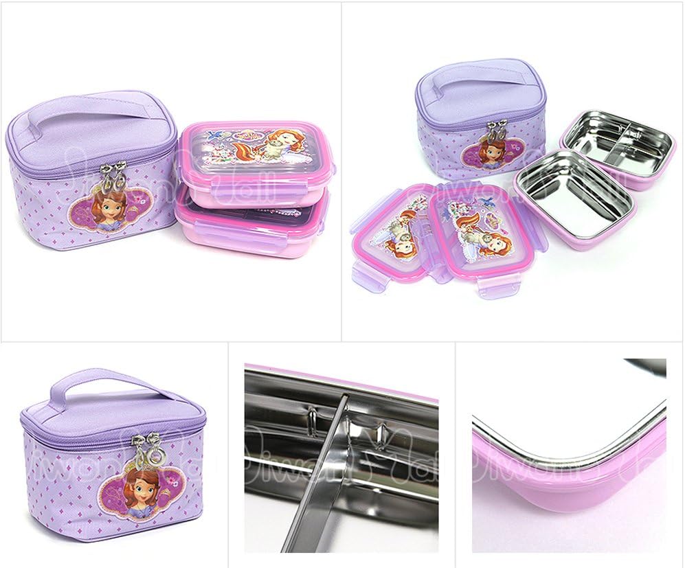 Disney Little Princess Sofia Double Lock Stainless Steel Two Stages Lunch Box with Bag -non slip bottom 042639