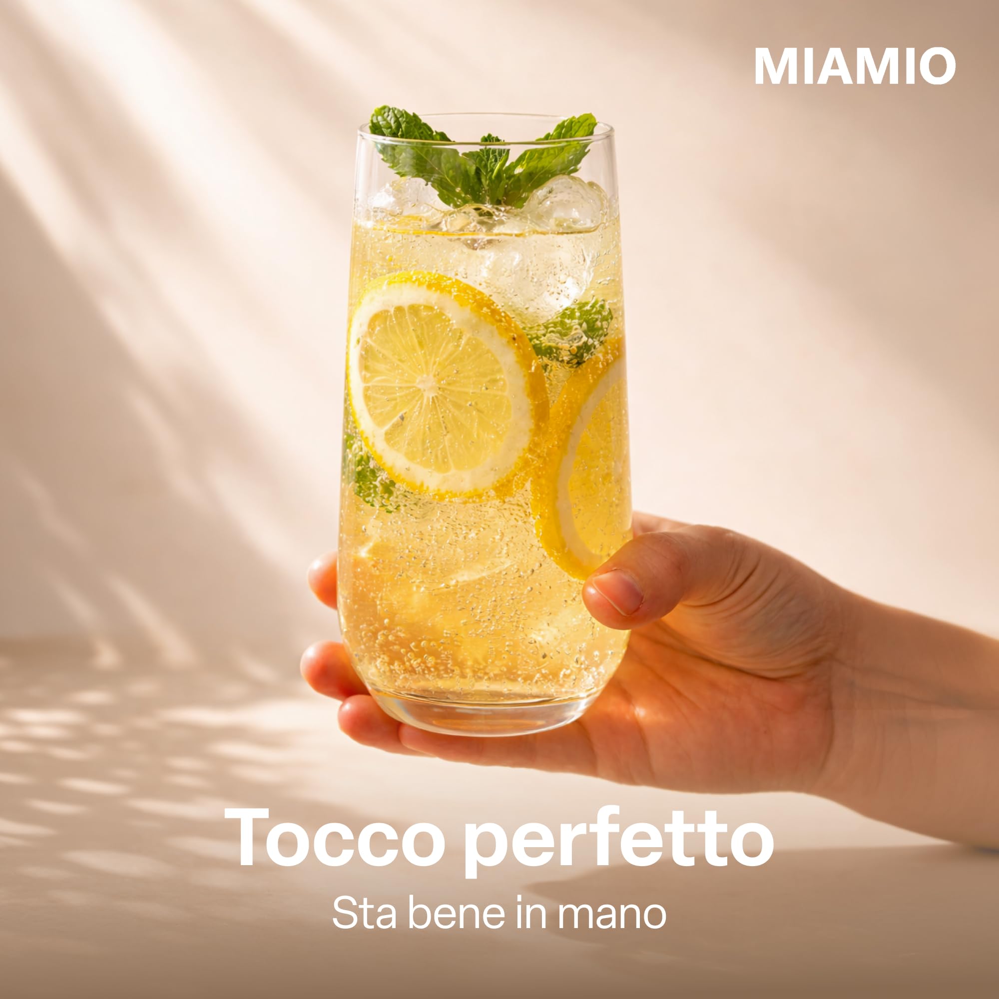 MIAMIO - Set di 6 Bicchieri da Acqua 460 ml, Bicchieri Alti in Vetro, Set Bicchieri per Cucina, Bicchieri Tumbler Uso Quotidiano - Lavabili in Lavastoviglie - Collezione Riva