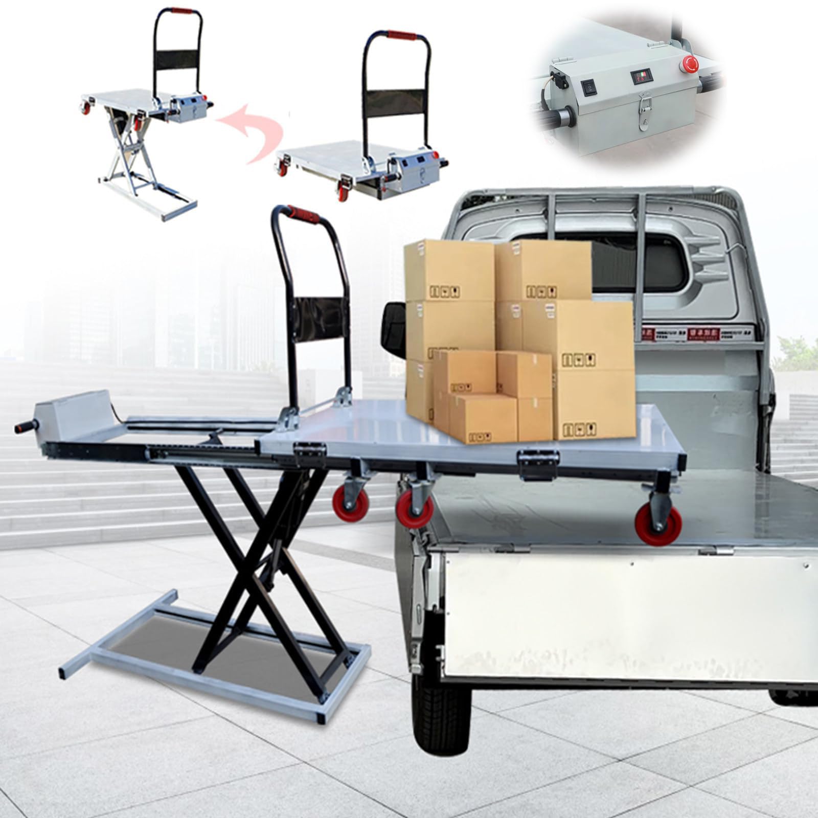 Elektryczny podnośnik hydrauliczny – pojemność 300 kg, wysokość 98 cm, elektryczny podnośnik nożycowy z 4 kółkami, idealny do przenoszenia materiałów i podnoszenia ciężarów Ta