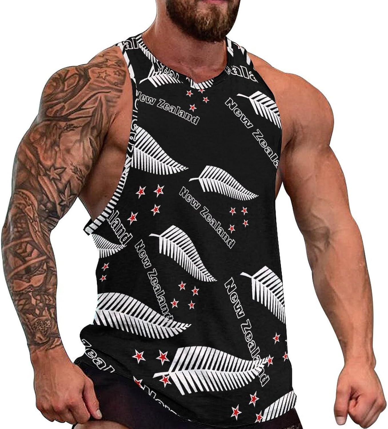 New Zealand Maori Fern Mens Tank Tops Sleeveless Muscle Shirts Beach Casual Gym Shirt Vest Tee Tops