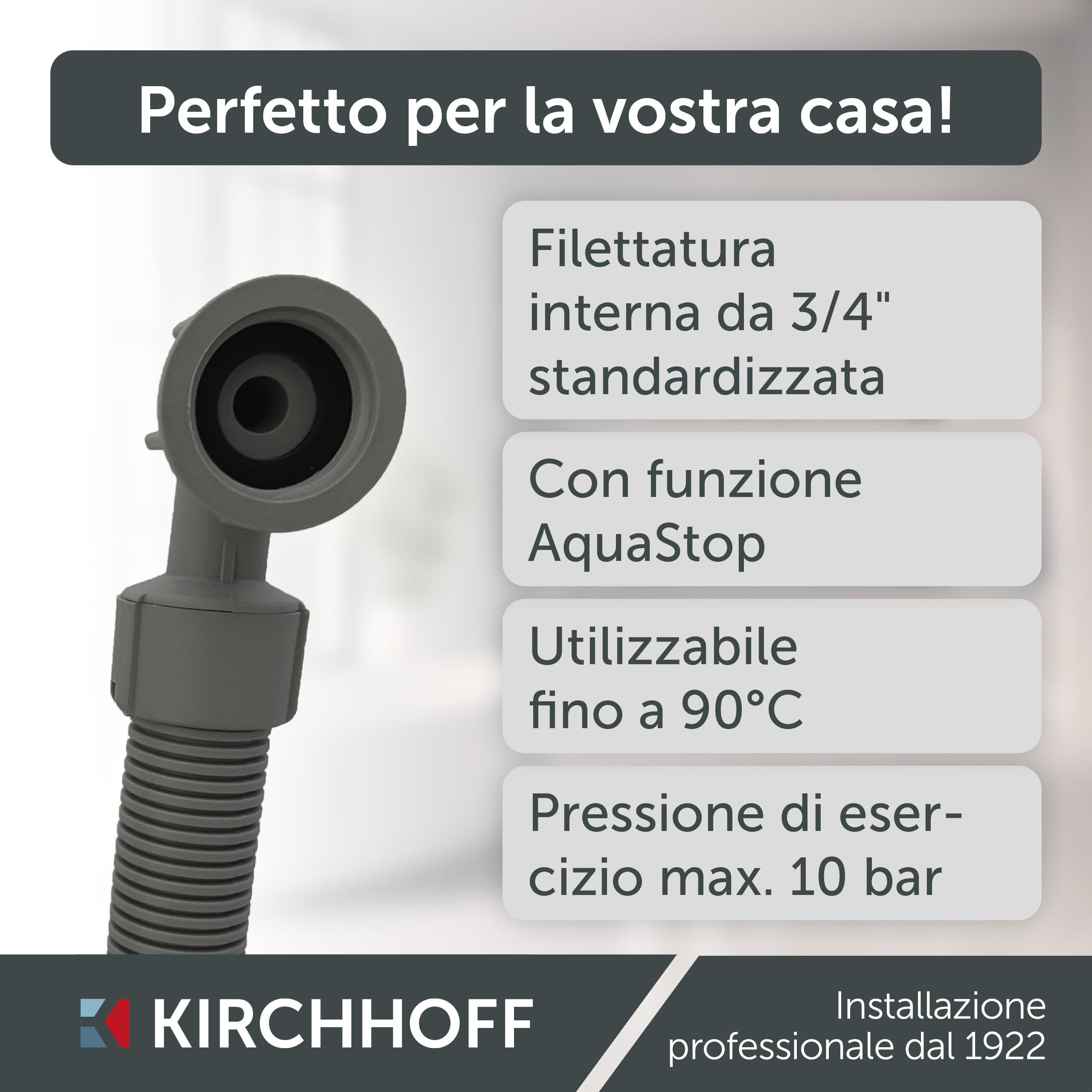KIRCHHOFF 98657230 - Tubo per lavatrice 2,5 m, tubo di alimentazione con 3/4" x 3/4" IG per lavatrice o lavastoviglie, tubo dell'acqua con Aquastop