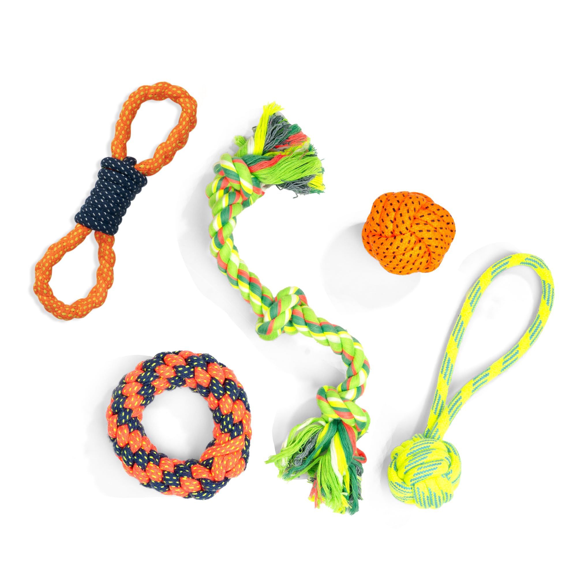 KIBBO Chew Rope Toys Combo for Dogs & Cats | Durable and Non-Toxic | for Chewing, Playing, Teething & Training | (Rope Ball, Three Knot Tug, Double Loop Tug, Rope Handle Ball & Rope Ring) Pack of 5 (B0D3QQJGGK) Amazon Price History, Amazon Price Tracker