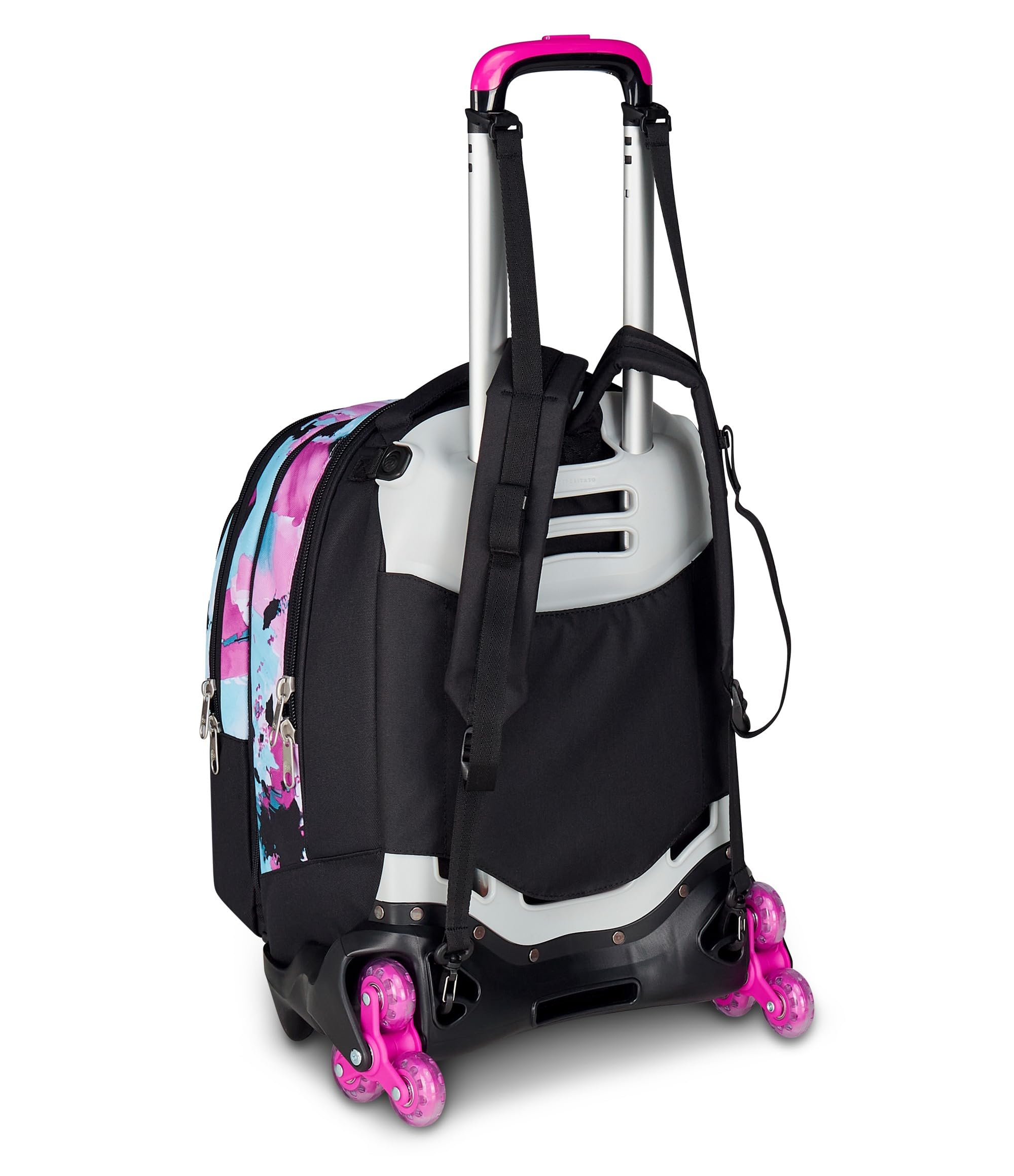 Seven Trolley Scuola Jack 3 Ruote Detach, Azzurro Fucsia, Zaino Con Carrello Sganciabile da 37 L Tasca Borraccia, Zainetto Staccabile, Multiuso e Spazioso, Scuola Elementare e Media, Zaino Bambina
