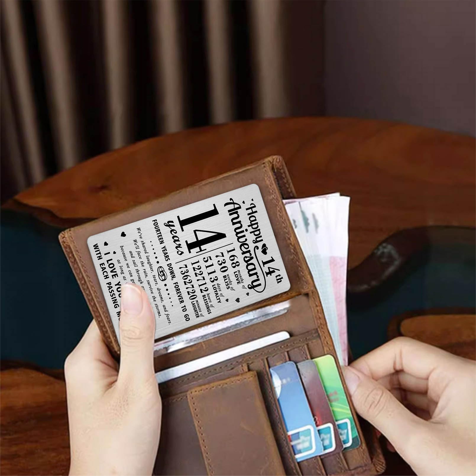 Richesele 14th Anniversary Card, Happy 14 Year Wedding Anniversary Wallet Card - Image 3