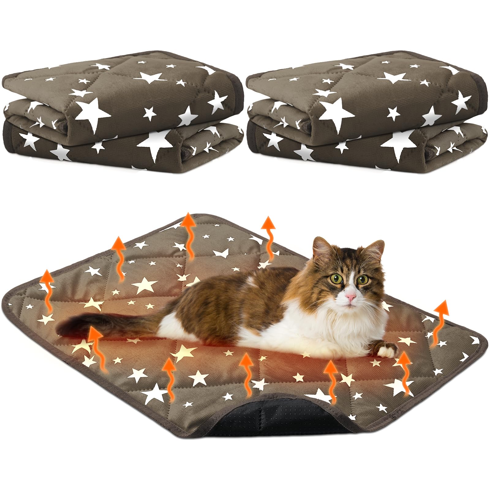 Namalu 4 Pack Self Warming Cat Bed Self Heating Cat Mat Star Pattern Soft Dog Crate Pad Thermal Pet Mat Anti Slip Kennel Dog Washable Warming Bed for Outdoor Indoor (18 x 24 Inch,Brown)