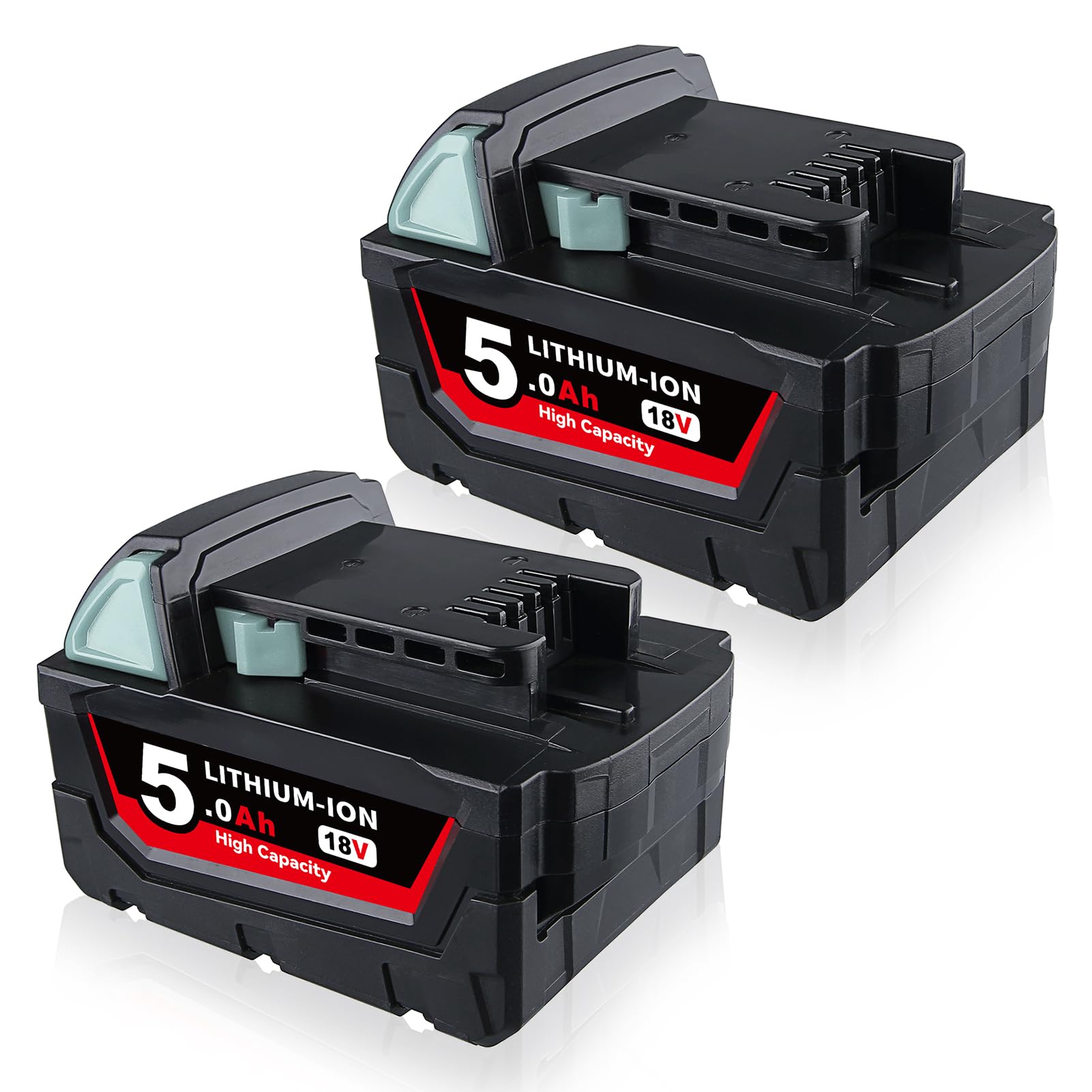ZEERISA 5.0Ah High Output 18V MAX Lithium-ion Replacement for Battery Compatible with Milwaukee 18V Red Battery 48-11-1850 48-11-1852 48-11-1850R 48-11-1820 48-11-1840 Cordless Power Tools (2 Pack)