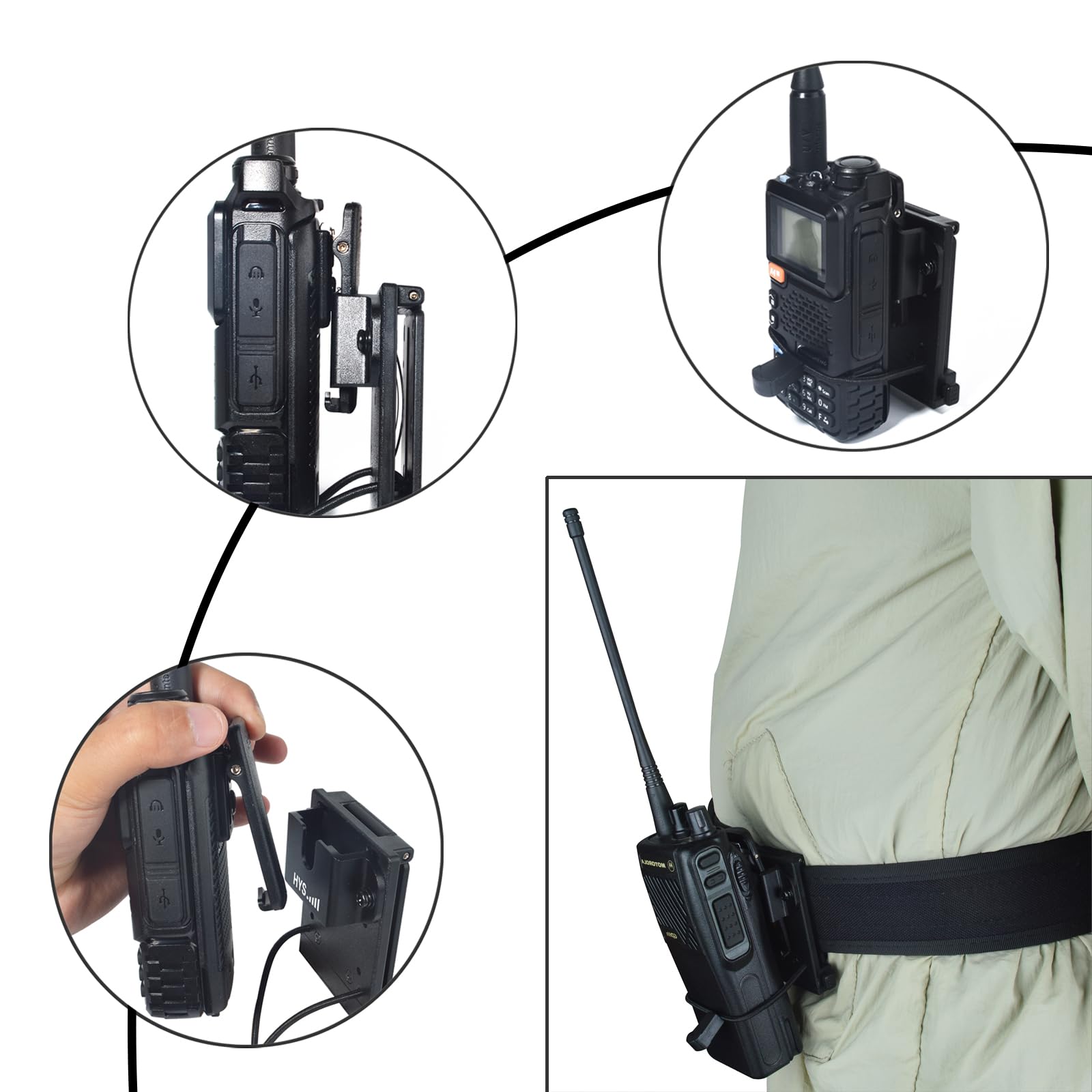HYS Support pour talkie-walkie avec système MOLLE pour ceinture, sacs à dos, compatible avec l'émetteur portatif Baofeng Quansheng Motorola et le microphone de haut-parleur