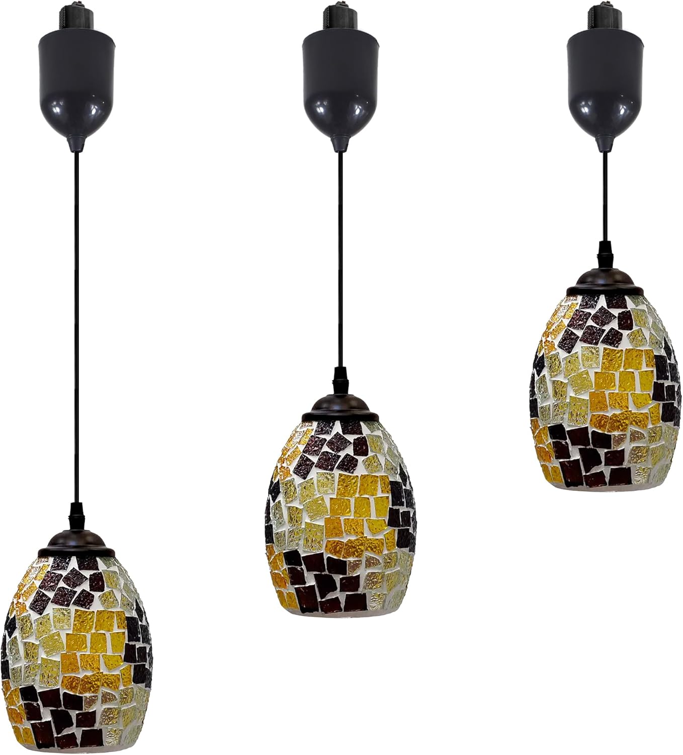 Mini Adjustable Height Halo Track Lighting Pendants, 4 Ft Cord, H-Type Track Handblown Mosaic Stained Art Glass, E26 Socket Track Mount for Kitchen Island Sloped Vaulted Ceiling