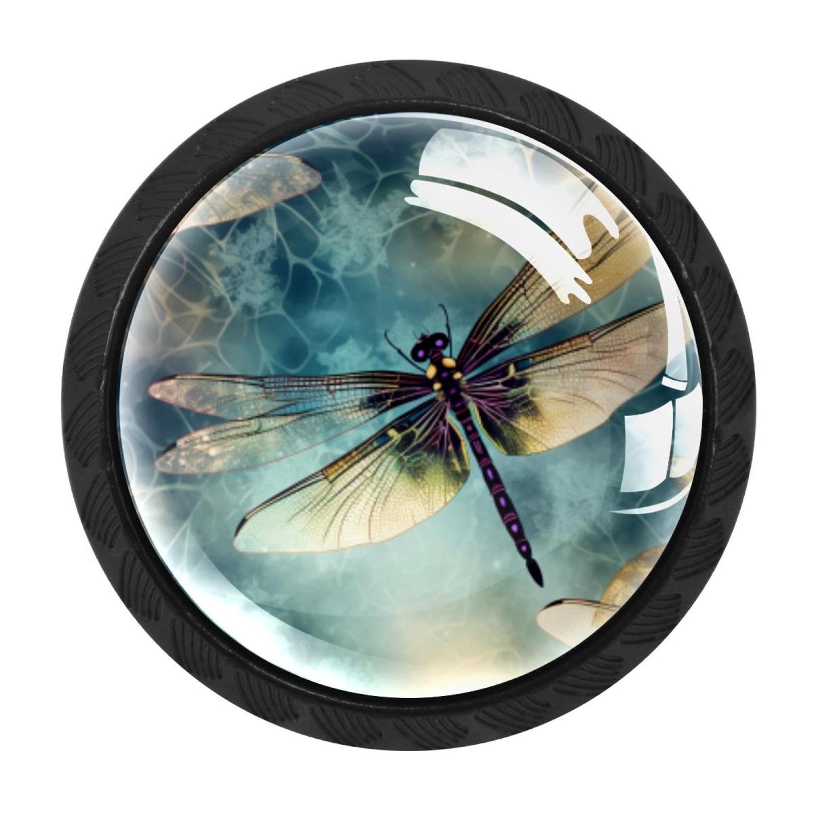 CHENZZZZ 4 Pack Dragonfly Drawer Knobs Cabinet Knobs Crystal Glass Knobs Pulls Handles for Kitchen Cabinet Hardware Cupboard Door Dresser Wardrobe Home Decor