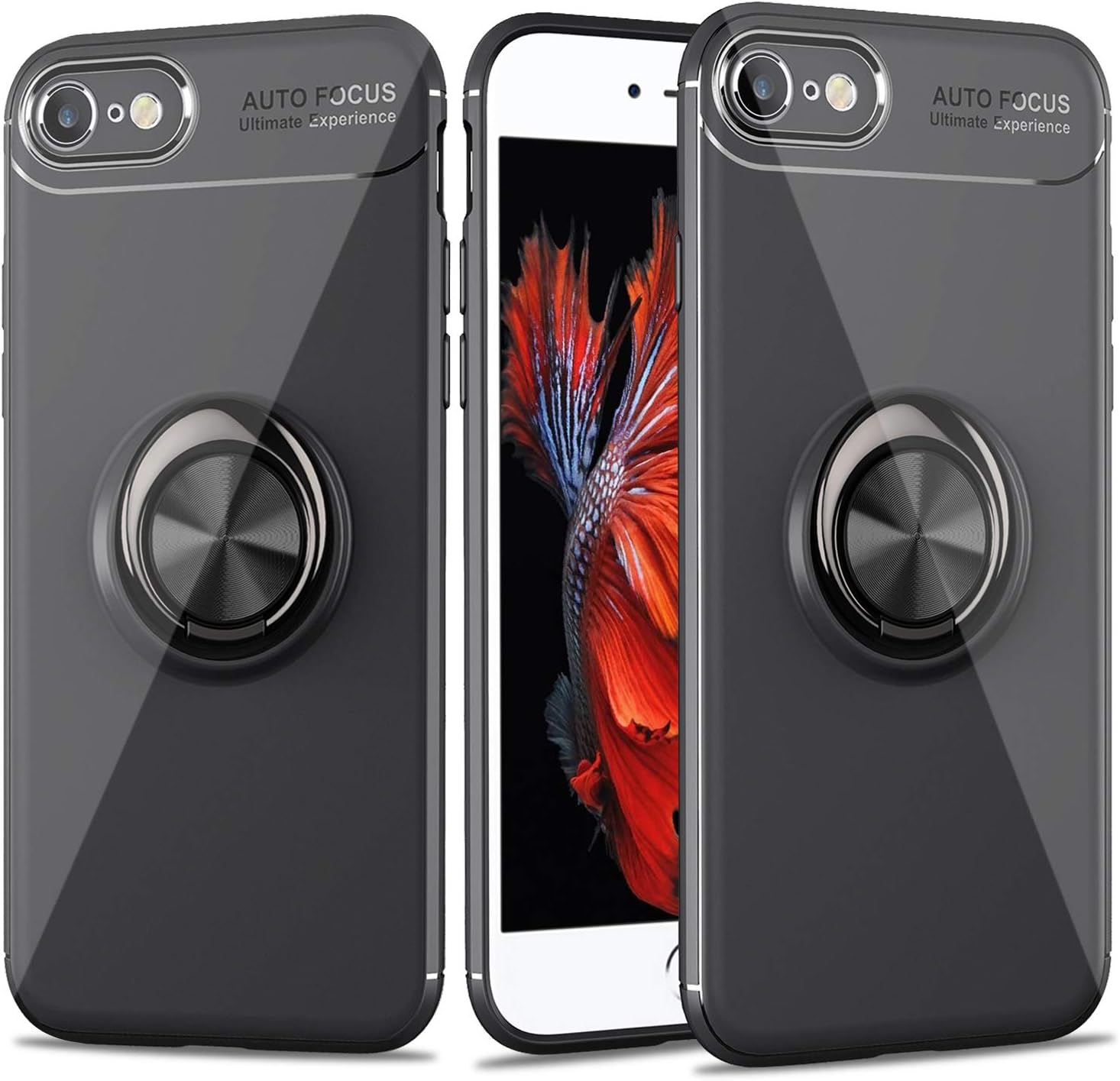 Cresawis iPhone 7 Case, iPhone 8 Case with Ring Holder, 360¡ãAdjustable Ring Grip Stand Work with Magnetic Car Mount Anti-Fingerprint Slim Cover for iPhone 7/8- Black (CSWII17CI1)
