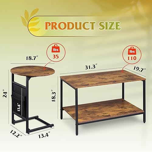 Miniatura 23 de WLIVE Mesa auxiliar pequeña para sala de estar, mesa de centro industrial moderna de 31.3 pulgadas con estante de almacenamiento y marco de metal,
