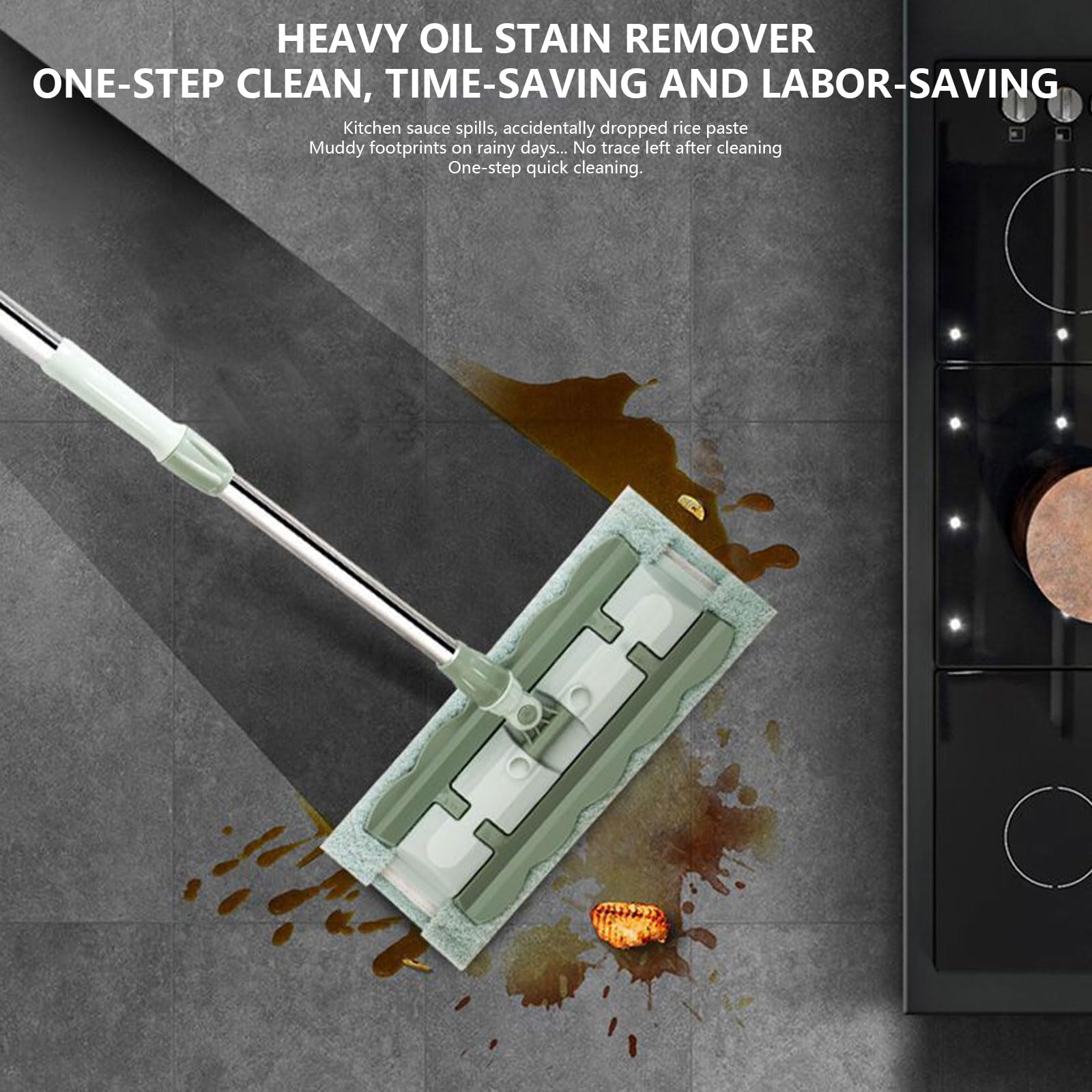 Limpiador ergonómico grueso para suelo con cabezal de fibras de doble acción para baño, cocina, derrames, lavable, 500 denegaciones, lavado a mano, paño plano grande