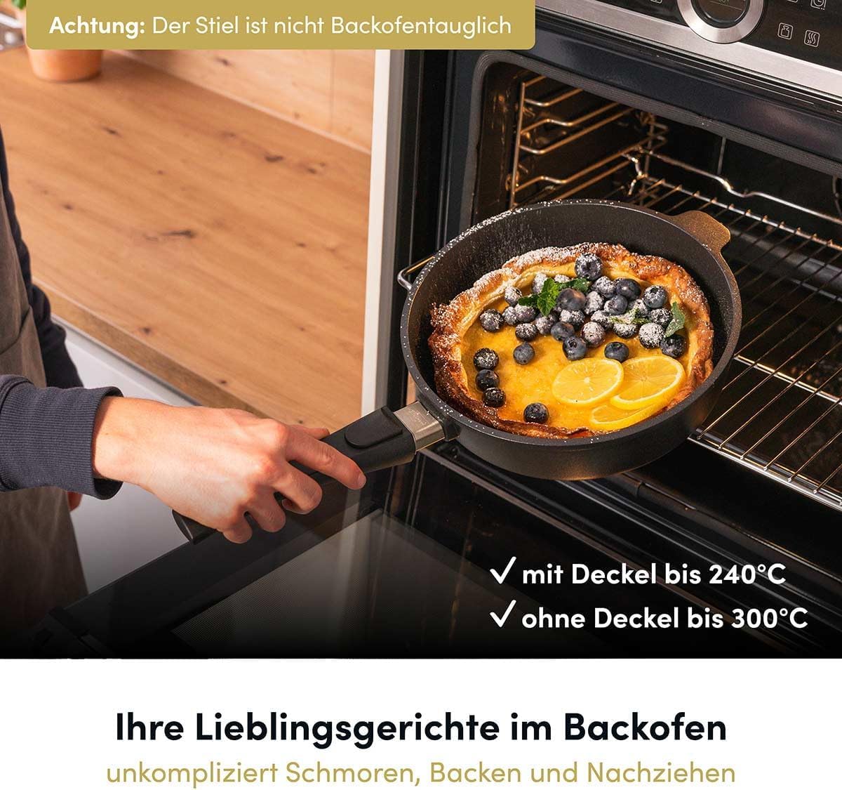 Hoffmann STONIQ Hochrandpfanne, 28 cm, Antihaftbeschichtet, PTFE und PFAS-frei, Induktionsgeeignet, Backofenfest bis 300°C, Pfanne made in Germany, Bratpfanne, Schmorpfanne (mit Deckel, 28 cm)