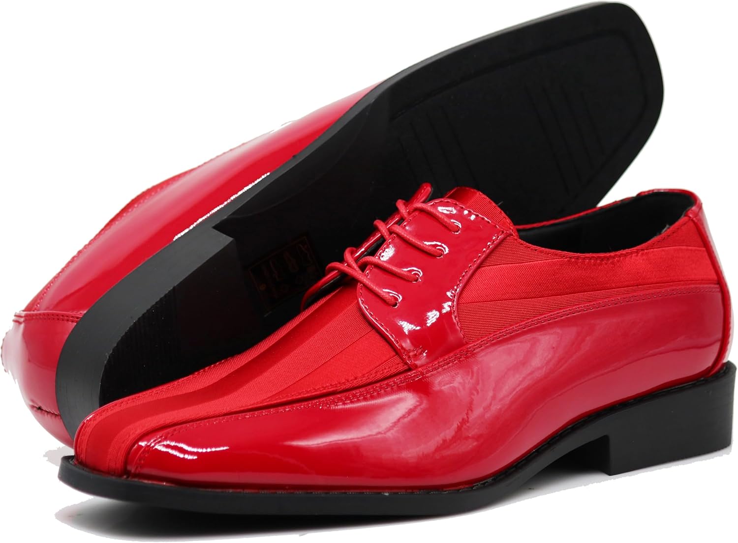 BMY Men’s Striped Satin Matching Patent Upper Oxfords Formal Dress Shoes