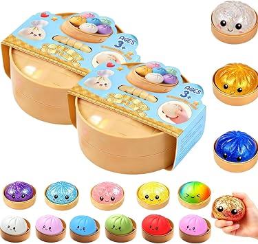 Random Dumpling Squishies Mystery Box-Glitter Dumpling Squishies Box, 10+1 Colors Colorful Dumplings Stress Balls, for Adults Kids, More Surprises Random-2pcs
