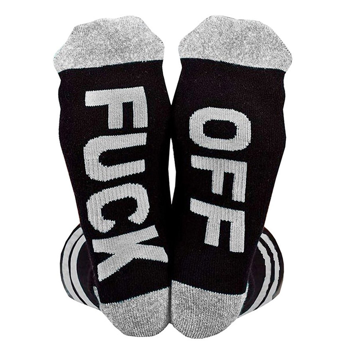 Himozoo Unisex Cotton Funny FUCK OFF Ribbed Knit Half Crew Socks (Grey)