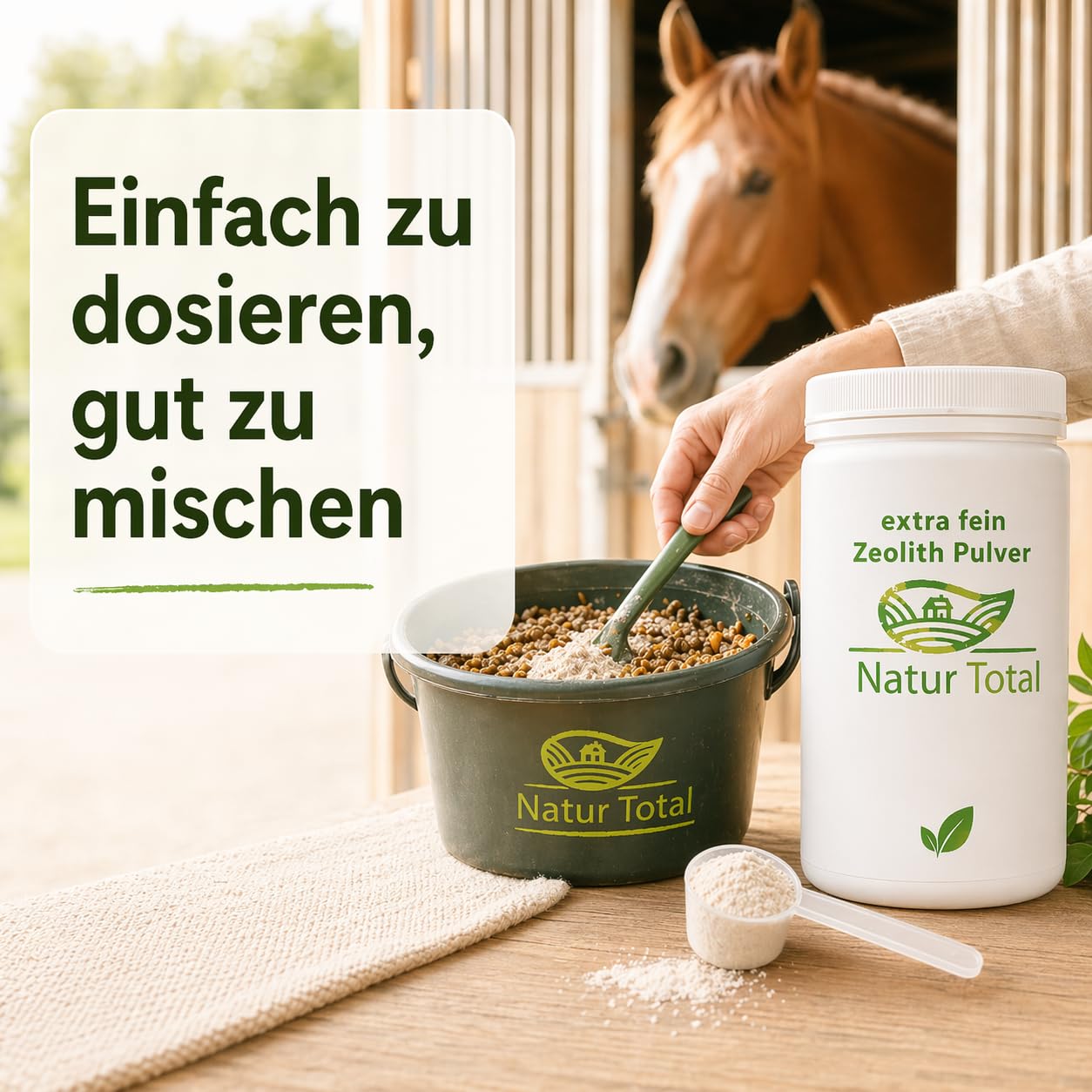 Natur Total Zeolith Pulver 1500g für Pferde, Hunde & Katzen – 93% Klinoptilolith, mikrofein mikronisiert – Futterzusatz schadstoffgeprüft – EU-Zulassung E567/E568