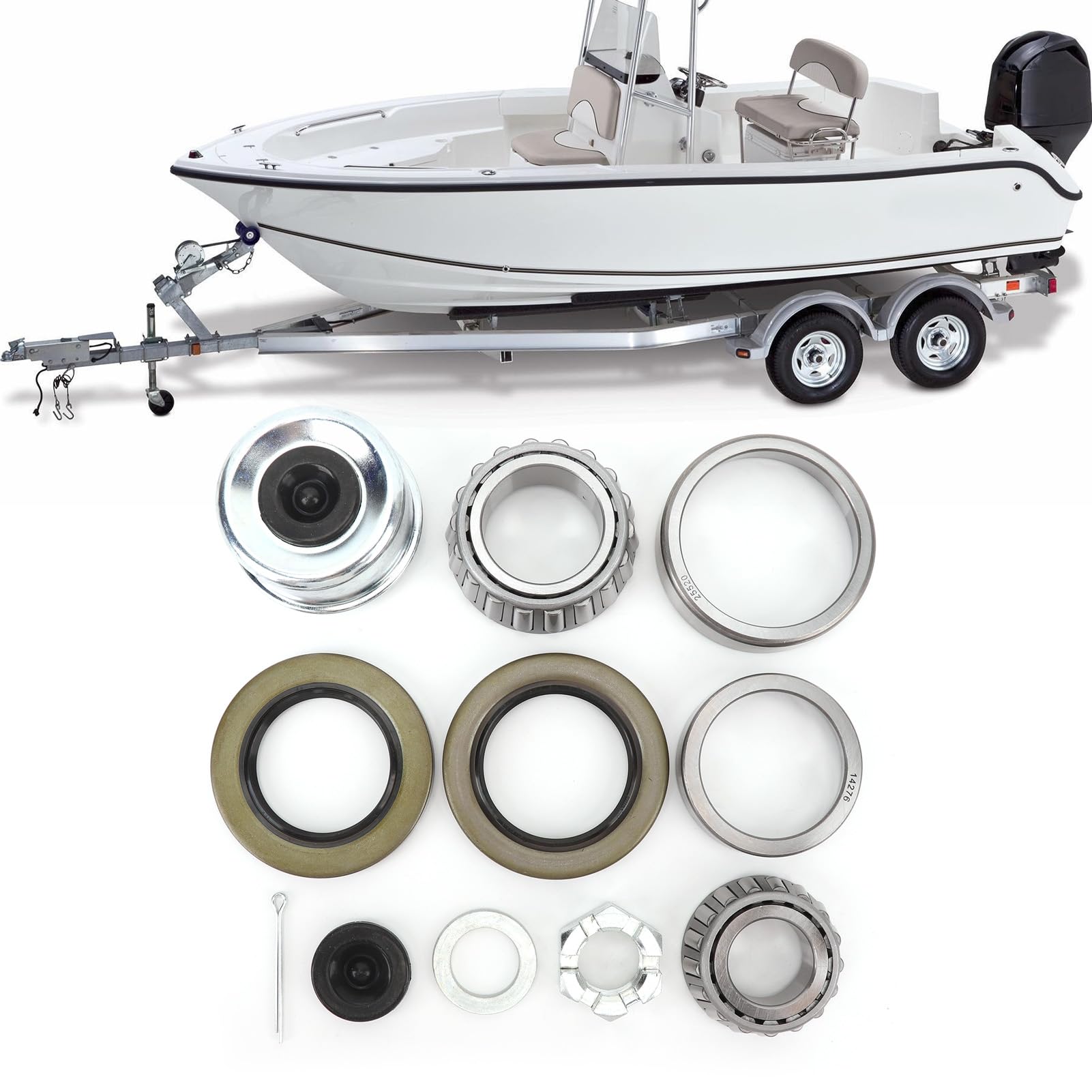 Boat Trailer Axles Hub Wheel Bearing Kit, Boat Trailer Axles Hub Bearings for Boat Trailer with 1.25in to 1.75in Tandem Axles 5200to to 7000lb D42 Spindle
