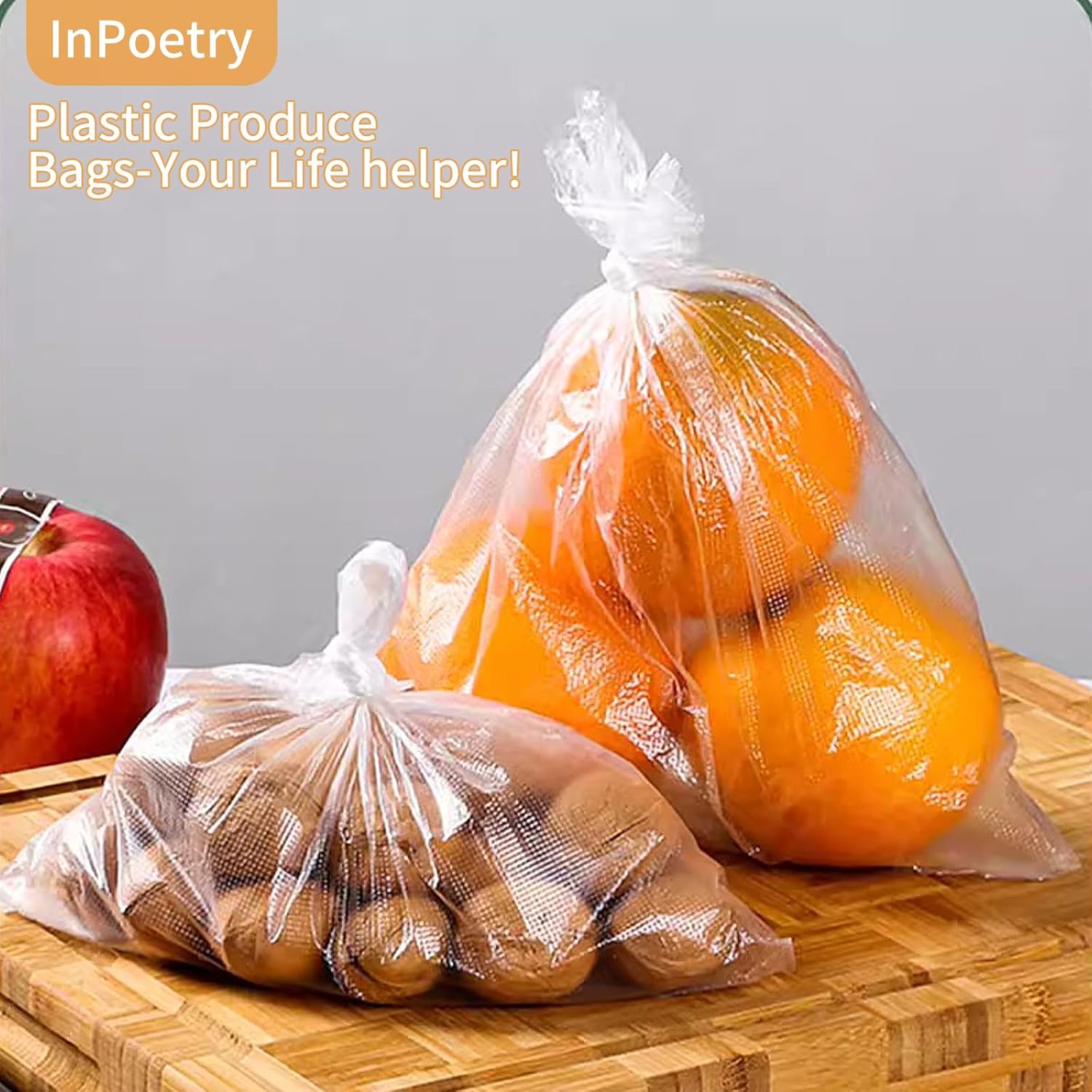 2 Rolls Food Storage Bags, 12'' x 20'' Plastic Produce Bag, Clear Plastic Bag for Food, Fruit, Vegetable, Refrigerator Storage, Kitchen,350 Bags/Roll image 2