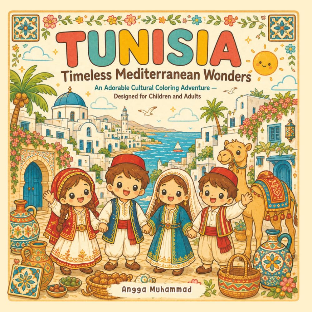 TUNISIA — Timeless Mediterranean Wonders: An Adorable Cultural Coloring Adventure Through Desert Oases, Ancient Heritage, Coastal Villages, ... Life — Designed for Children and Adults