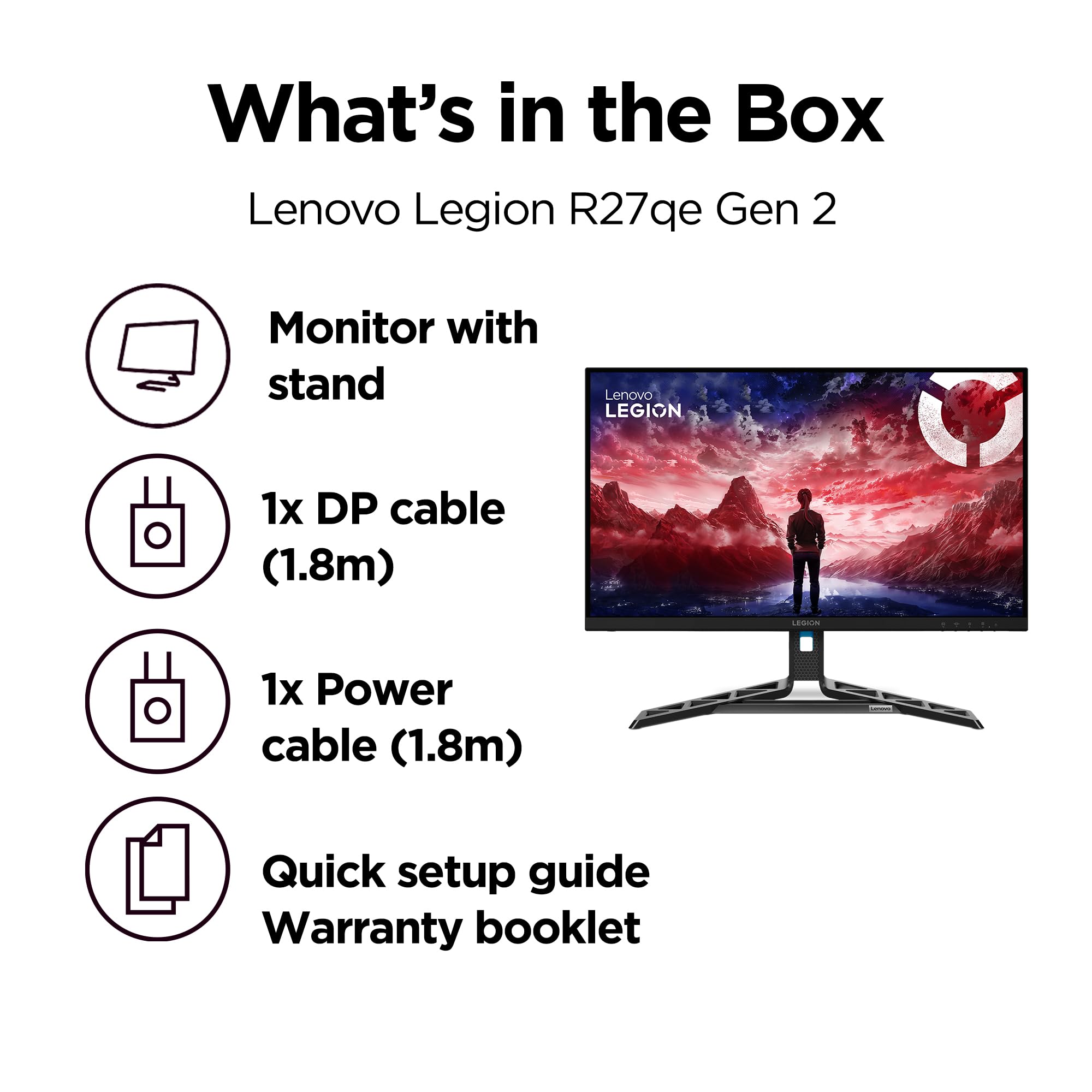 Lenovo Legion R27qe Gen 2 Gaming Monitor 27" QHD (2560x1440) IPS, 0.5ms MPRT, 200Hz, Ports 2x HDMI 2.1 + DisplayPort 1.2, DisplayPort Cable included - Raven Black — view 13