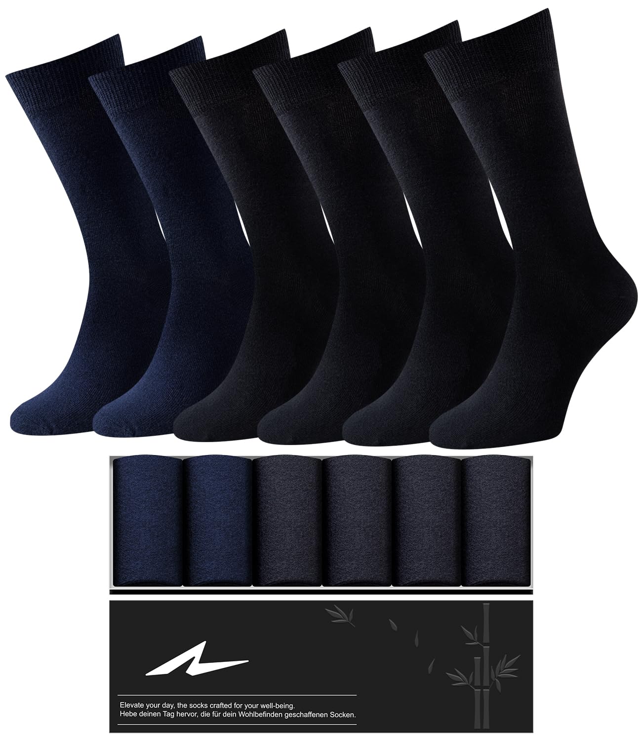 Niorasen Socken Herren Damen,6 Paar Bambus Business Socken mit Geschenkbox, Atmungsaktive Strümpfe Herren für Altag und Freizeit, Männergeschenke