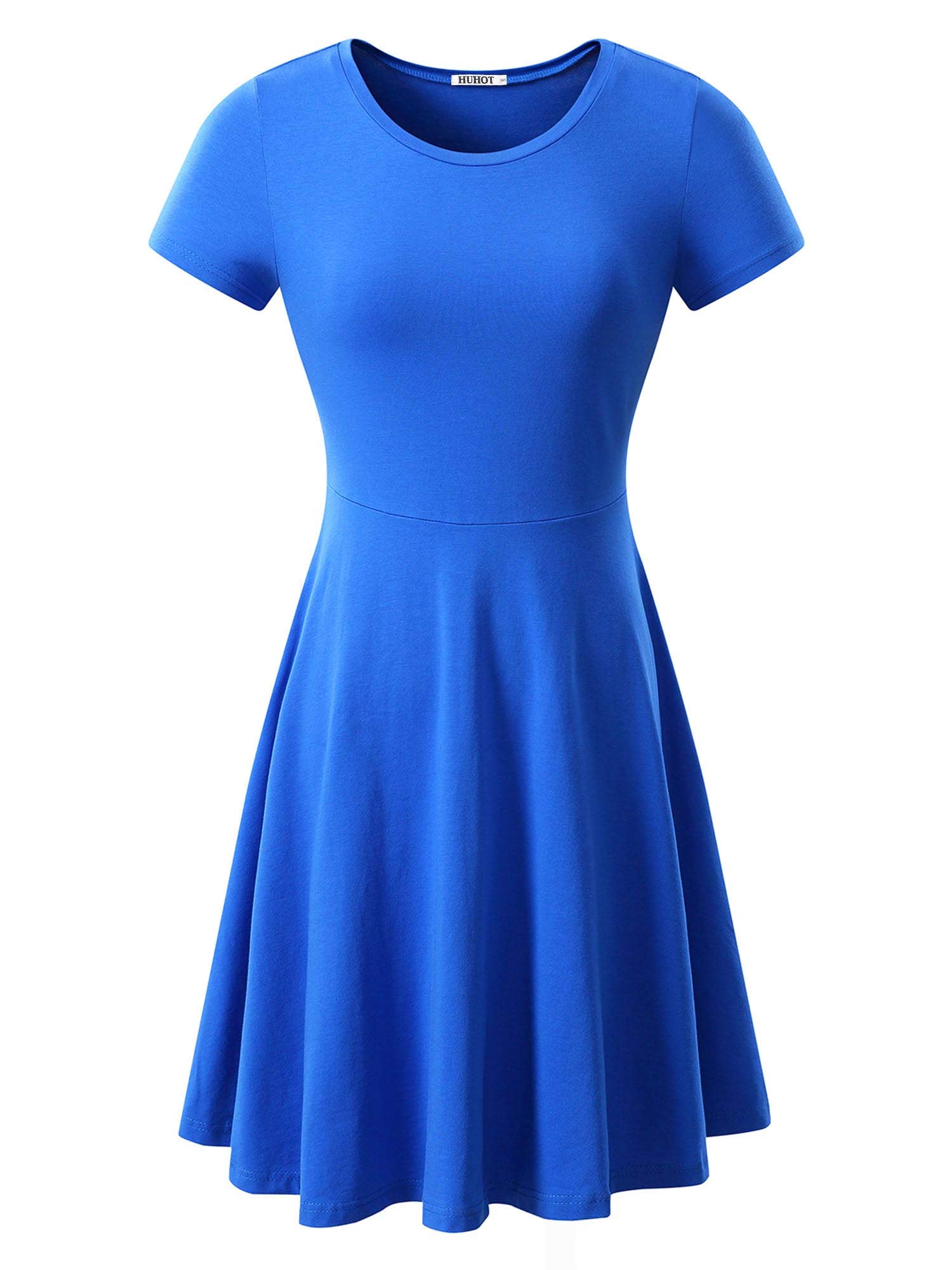 huhot women short sleeve round neck summer casual flared midi dress