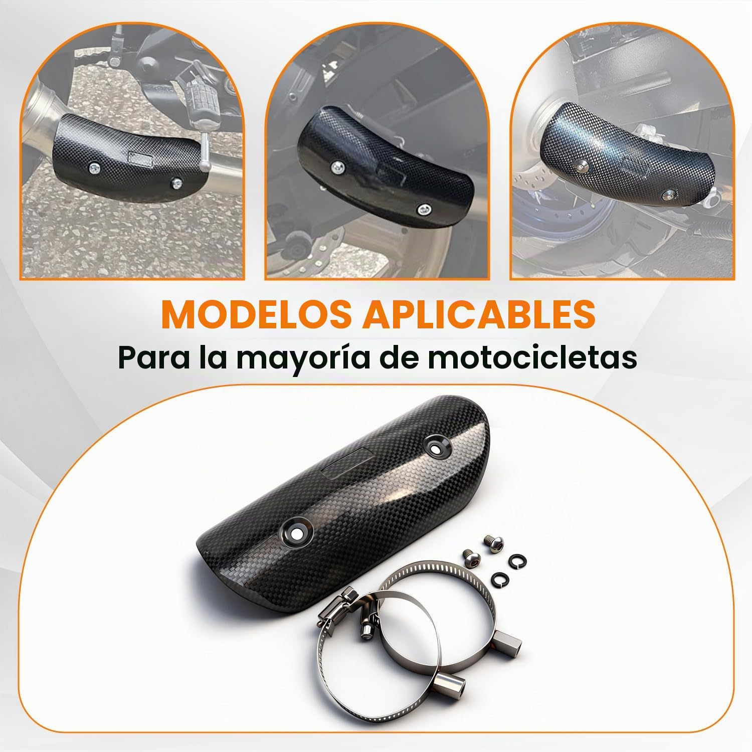 JFG RACING Protector Tubo Escape Moto,Fibra de Carbono Escudo Termico Escape Universal para Motocicleta de Calle Motocicleta Deportiva(Tamaño: 194 x 77 mm)