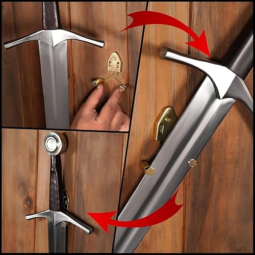 Miniatura 5 de Mythrojan Soporte de pared de una sola espada de metal, soporte de pared vertical, soporte de pared ajustable multifuncional, soporte decorativo de