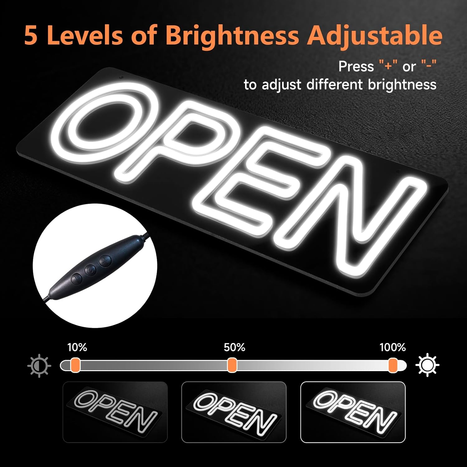 32x12 Extra Large LED Open Signs for Business, Apanibu 2 Lines Unique Design Super Bright Neon Open Sign with Chain, 5 Levels Adjustable Brightness for Retail Shop Window Salon Restaurant (White)