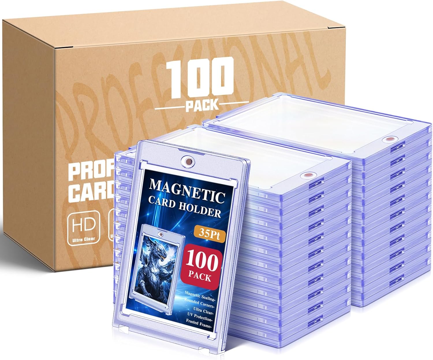 Kitoyz 100 ct Magnetic Card Holder for Trading Cards, 35PT Baseball Card Case Magnet Toploaders Sports Card Protectors with UV Protection Fit for TCG, Game Cards, Football Cards