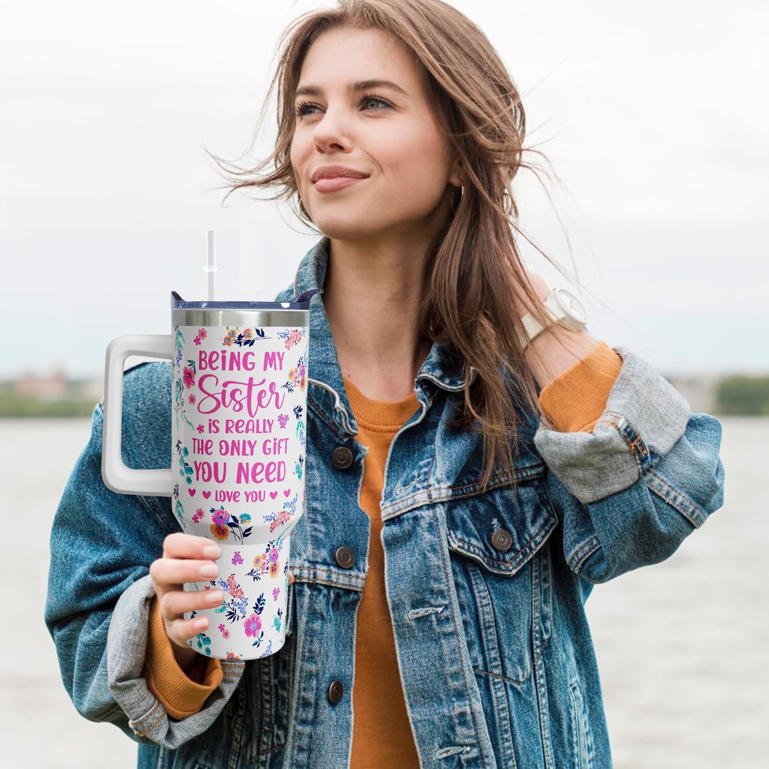 40 oz Sister Cup Tumbler, Valentines Mothers Day Christmas Birthday Gifts for Sisters Gifts from Sister - Image 3