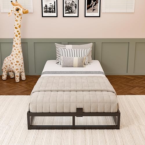 Miniatura 66 de Base de cama Queen de 10 pulgadas con soporte de listones de acero, plataforma de metal de perfil bajo, base de colchón de soporte de colchón, no
