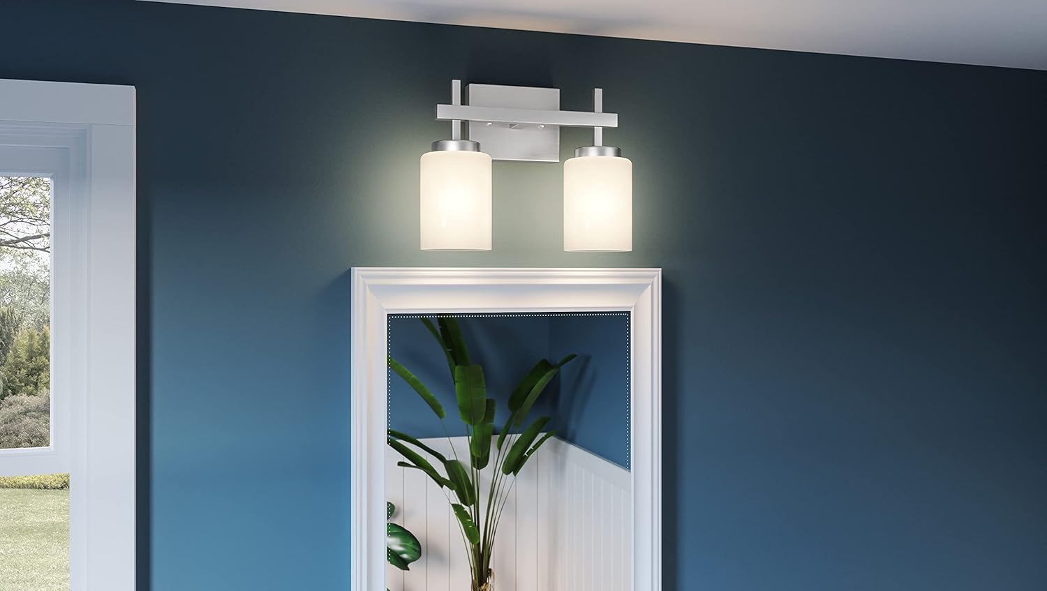 Quoizel Wilburn Modern LED Bath Vanity Lights, 13 Inch 2-Light Brushed Nickel Bathroom Lighting Fixtures Over Mirror, Opal-Etched Glass, 15W LED Wall Mount Light for Bathroom, Kitchen or Hallway