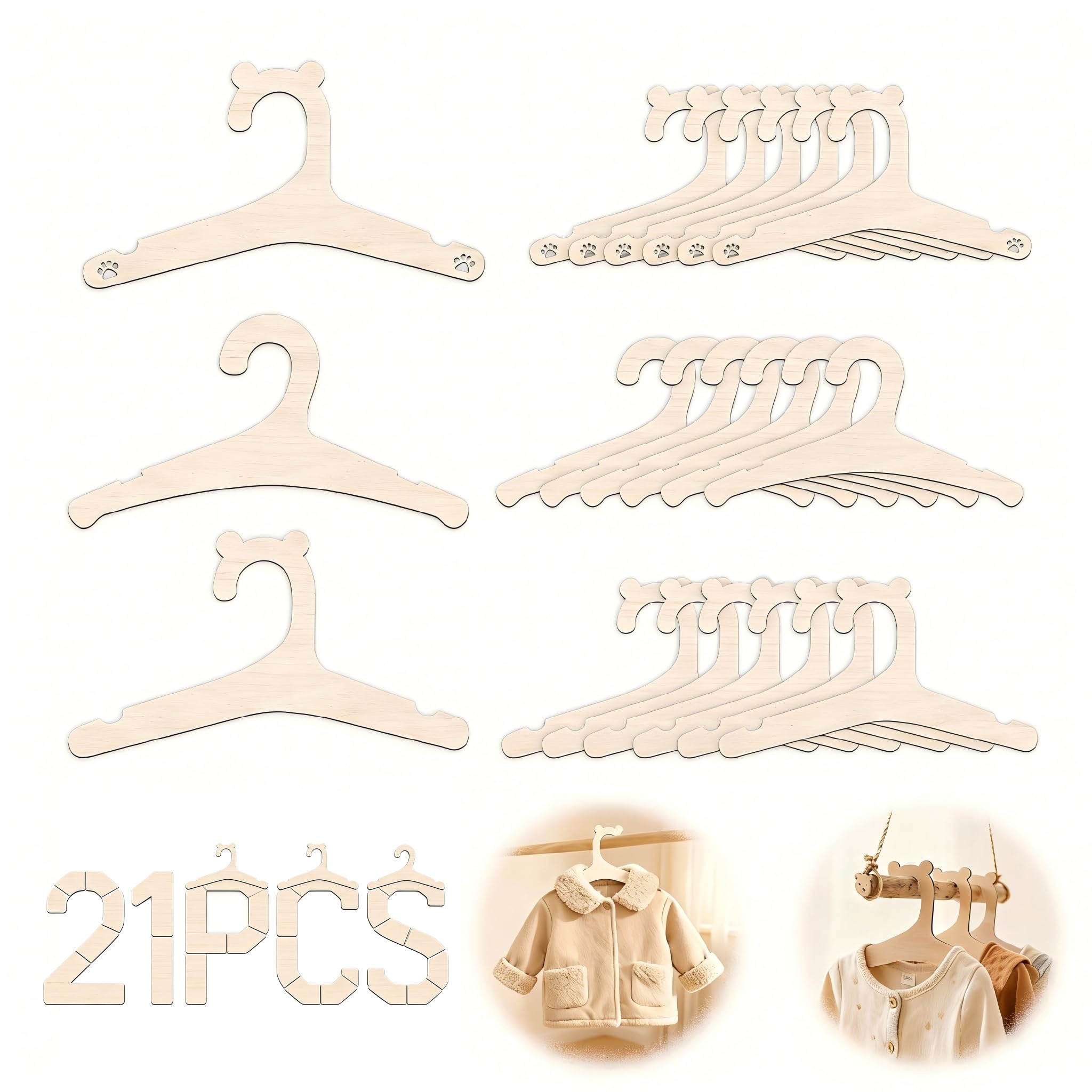 21 Stück Baby Kleiderbügel Aus Holz : Kinderkleiderbügel mit 3 Süße Designs, Rutschfestes Kinder Kleiderbügel Aus Holz Baby für Kleidung, Hosen, Kleider, Sicher Kinderbügel für Kinder & Haustier