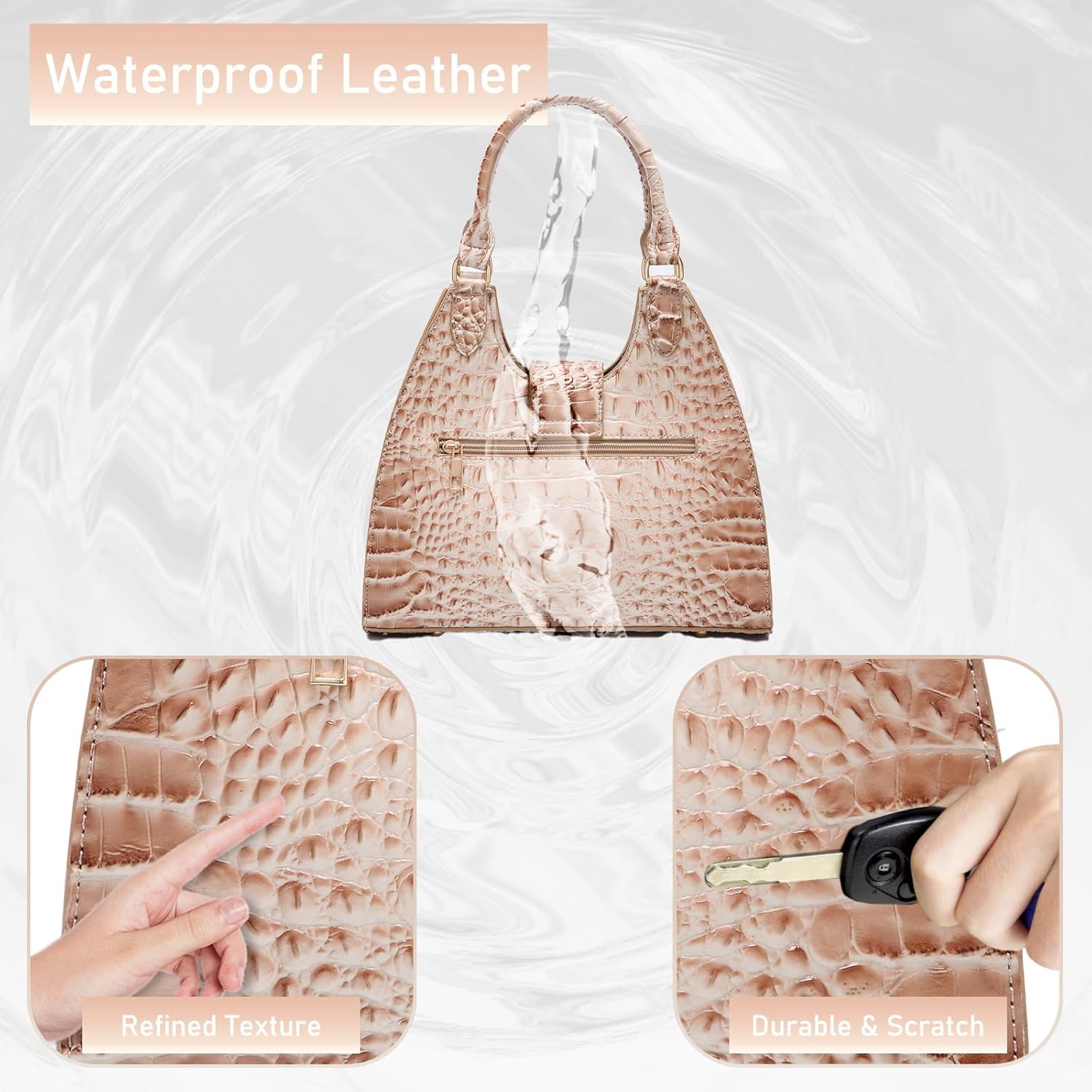 Ladies Tote Leather Bags for Women Crocodile Embossed Zipper Satchel Purse Classy Compartments Crossbody bag - Image 6