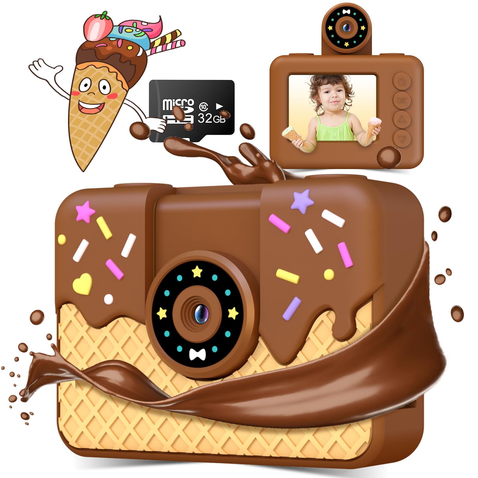 Macchina Fotografica Bambini, Mini Ricaricabile Fotocamera Digitale Bambina 1080P HD Videocamera con Scheda 32GB,Giocattolo di Natale & Compleanno per Ragazzi Ragazze 3 4 5 6 7 8 9 10 11 12 Anni