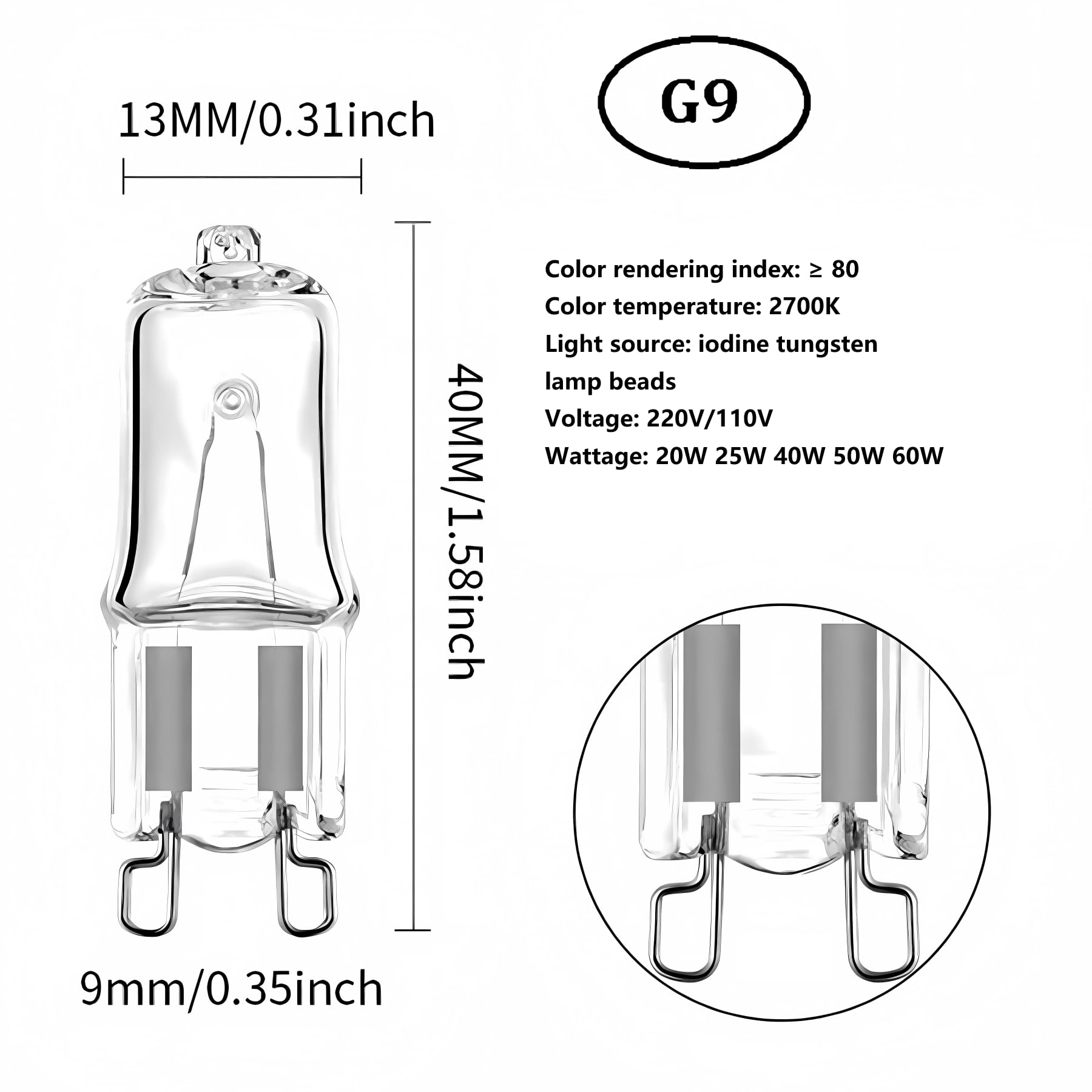 G9 Halogenlampe, 110 V, 220 V, kommerzielle Qualität, 20 W-100 W, lange Lebensdauer, kostengünstiger Ersatz für Mikroskop-Projektor-Beleuchtung (100 Stück/50 W)