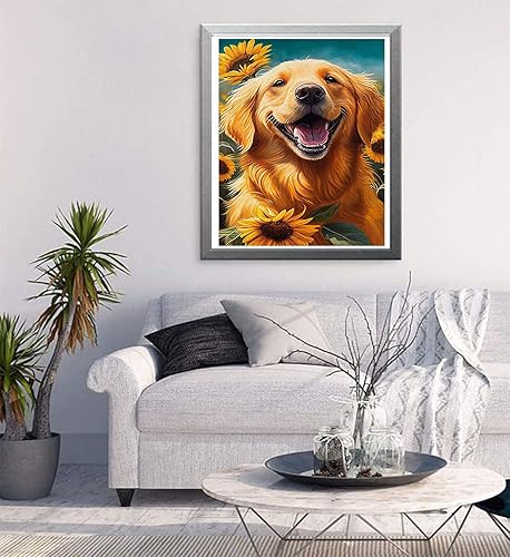 Miniatura 2 de GemZono Happy Dog - Kits de pintura de diamantes para adultos principiantes, kits de arte de diamantes 5D de animales redondos de perforación