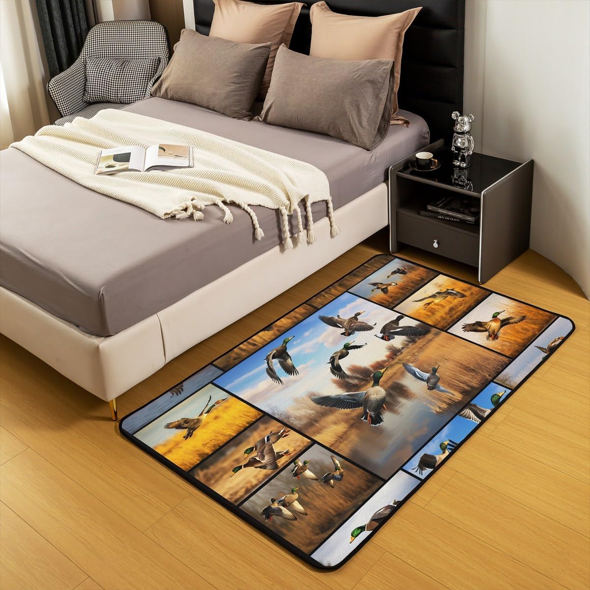Erosebridal Duck Hunting Area Rug for Teens Youth,Mallard Duck Carpet 5x7,Nature Landscape Indoor Floor Mat,Woodland Farmhouse Animal Patchwork Accent Rug Set for Living Room Bedroom