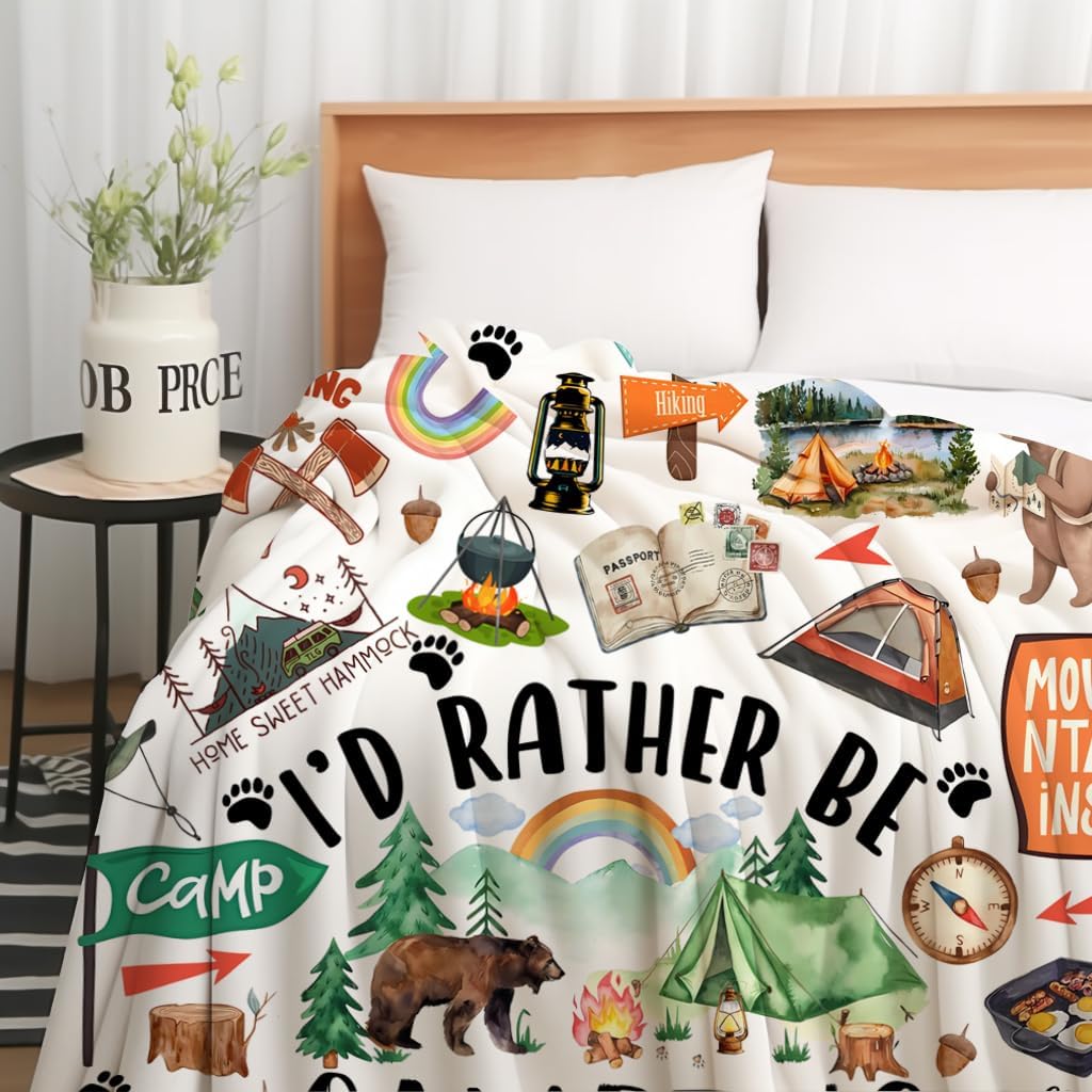 Camping Blanket Gifts for Women Men Camper Essentials Stuff Plush Flannel Throw Blanket Gifts for Camping Lovers Outdoor Camper Rv Owners Travel Hiking 50"x40" - Image 5