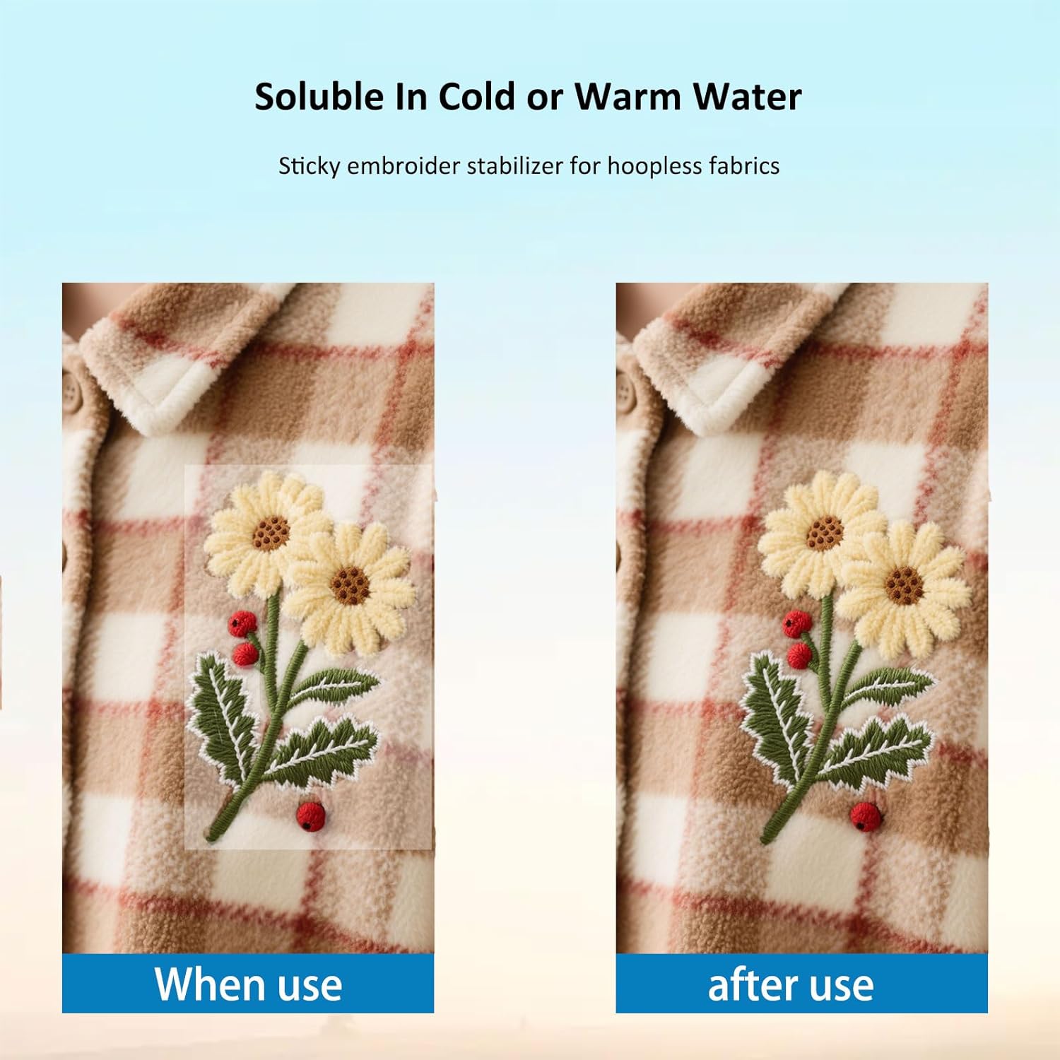 Hoxemator Water Soluble Stabilizer for Embroidery, 24 PCS 8.5"x 11" Printable Stick and Stitch Embroidery Paper Wash Away, Dissolvable Sulky Sticky Fabri-solvy Stabilizer for Machine/Hand Embroidery - Image 3