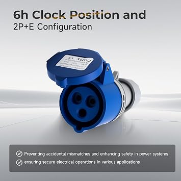 Industrial Socket Connector,3 Pin Connector 16A 220V-250V 50/60Hz 3P 6h 2P+E Waterproof IP44 CEE/IEC Waterproof Aviation Female Industrial Connector IEC60309 Standard